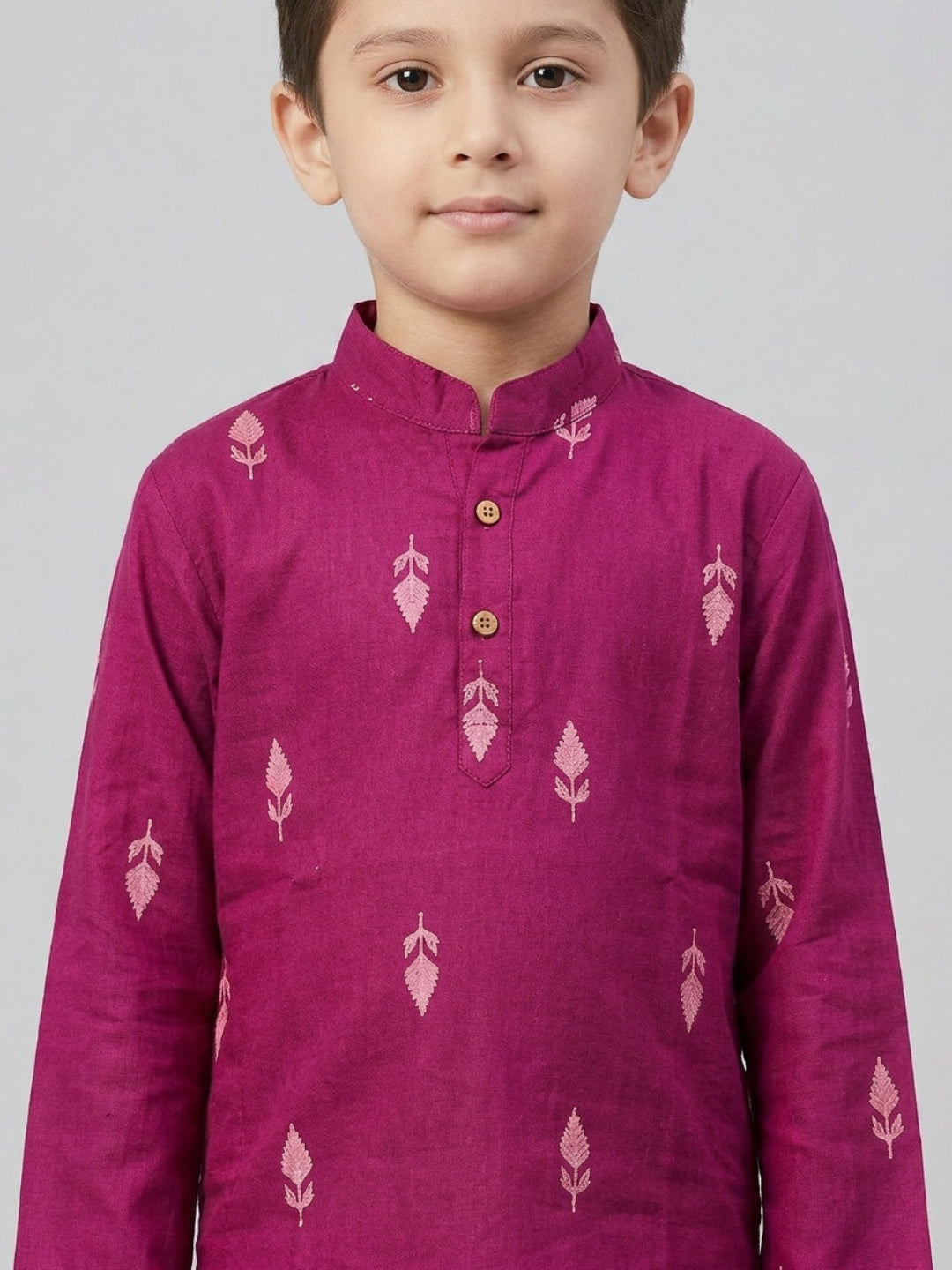 Biglilpeople Boys Maroon Cotton Kurta Set with Front Placket Detail