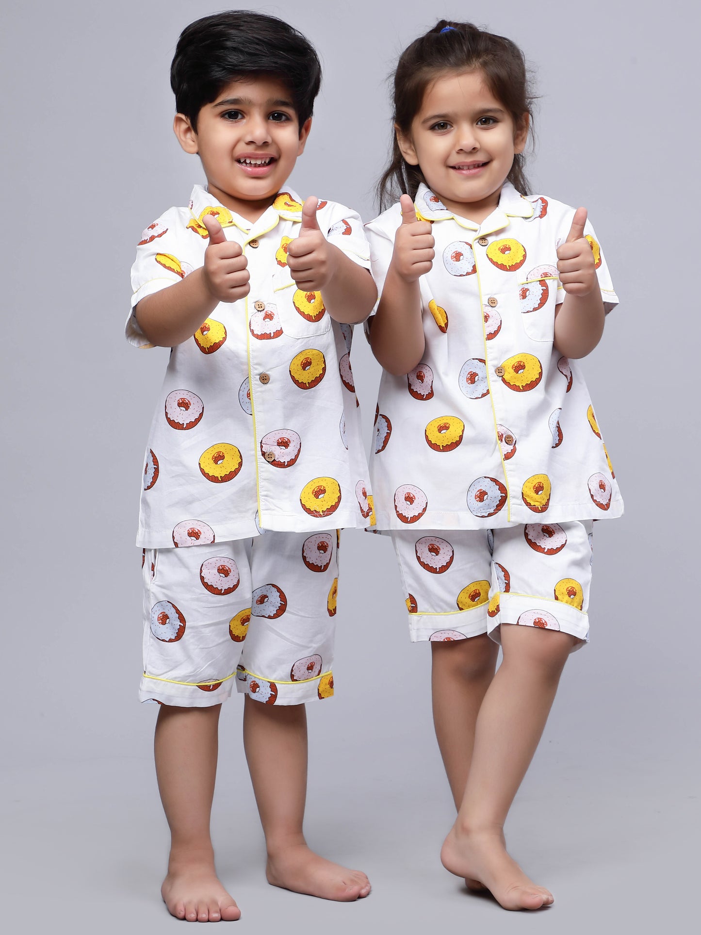 Notched Unisex Nightuit in Fun Donut Print- White