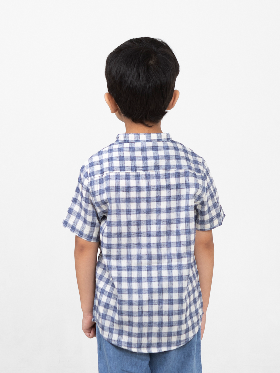 Boys Cotton Half Sleeves Mandarin Collar Shirts (Blue)