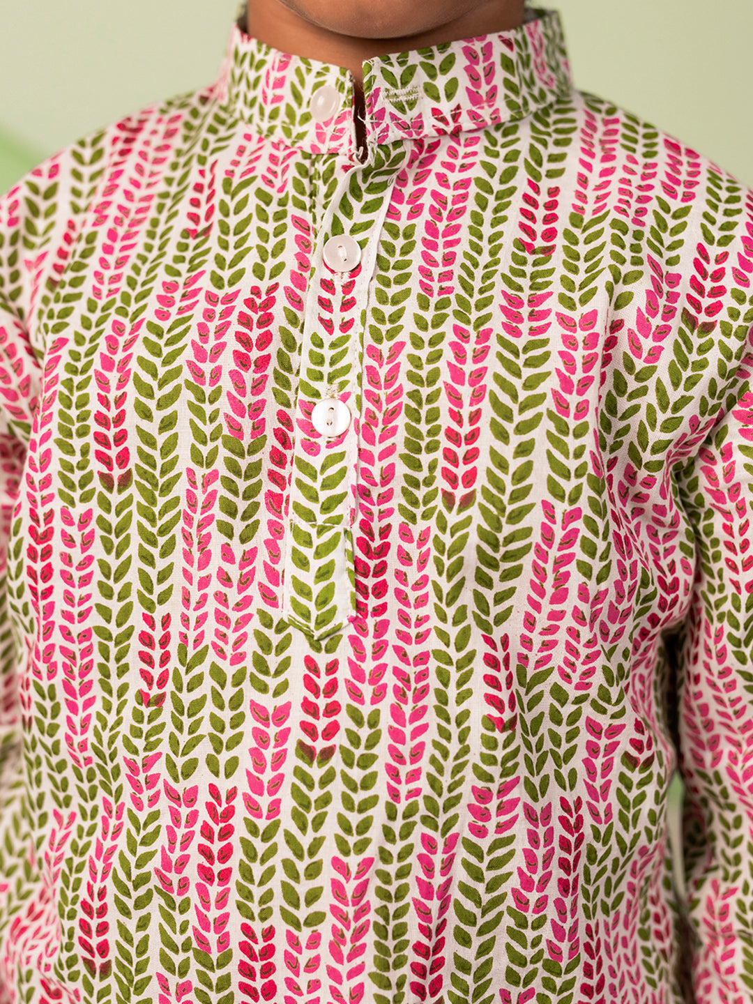 Boys Kurta Pyjama Set in Cotton - Purple & Green