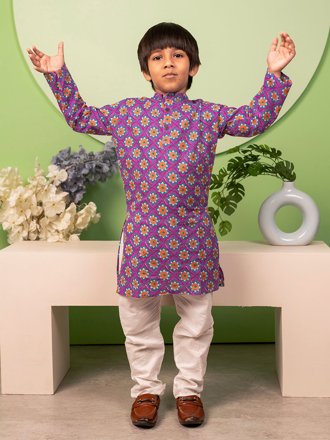 Boys Kurta Pyjama Set in Cotton - Purple
