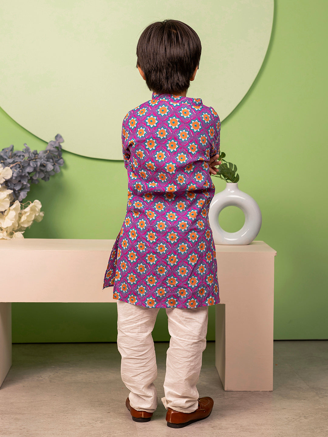 Boys Kurta Pyjama Set in Cotton - Purple
