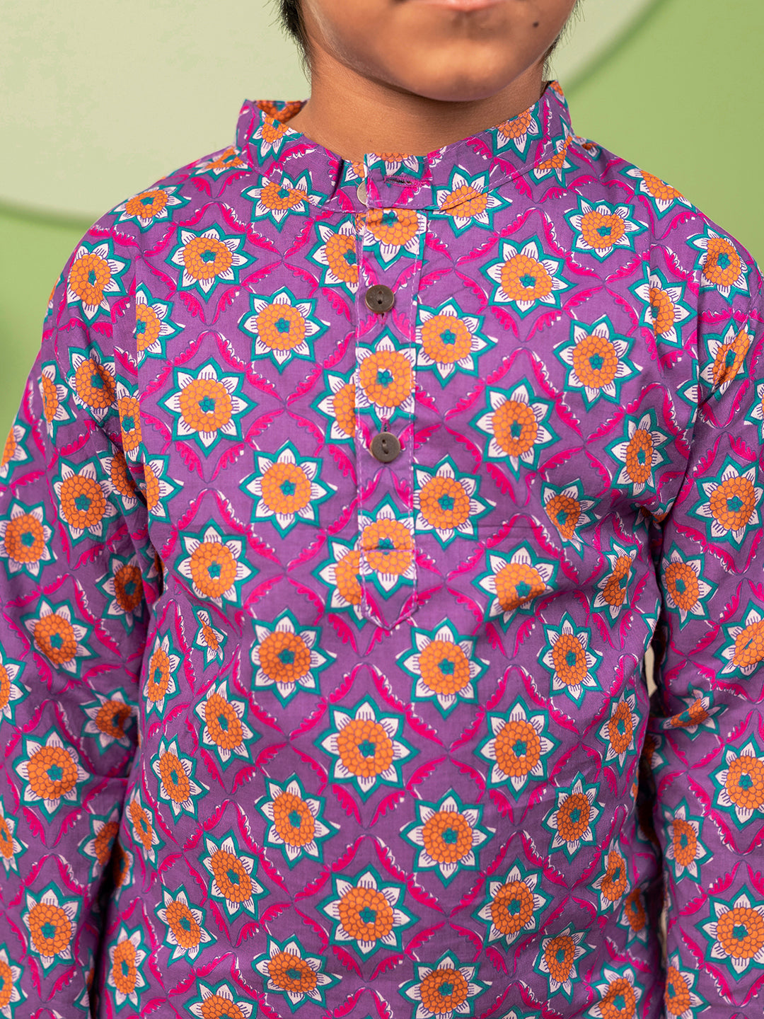 Boys Kurta Pyjama Set in Cotton - Purple