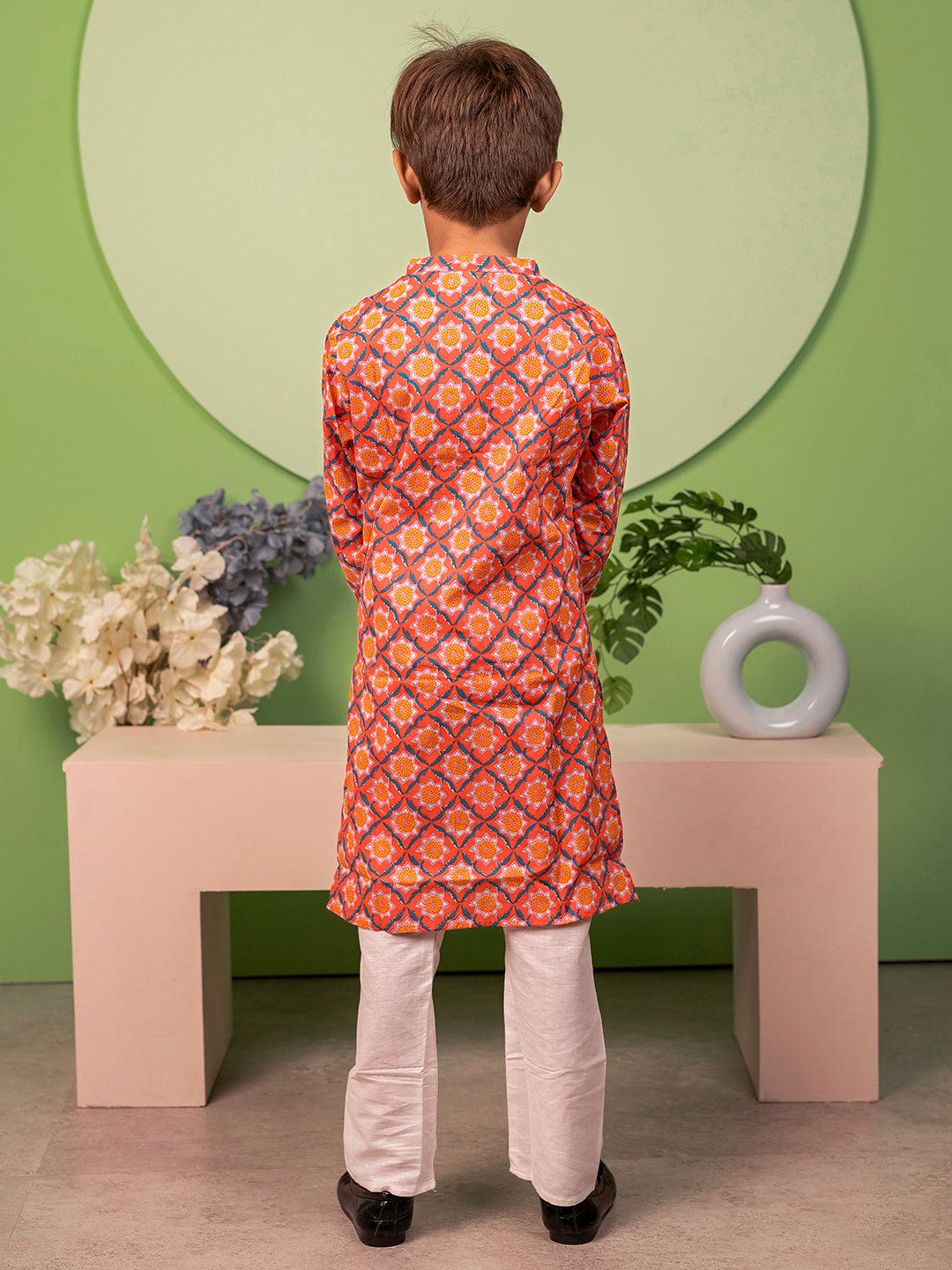 Boys Kurta Pyjama Set in Cotton - Orange
