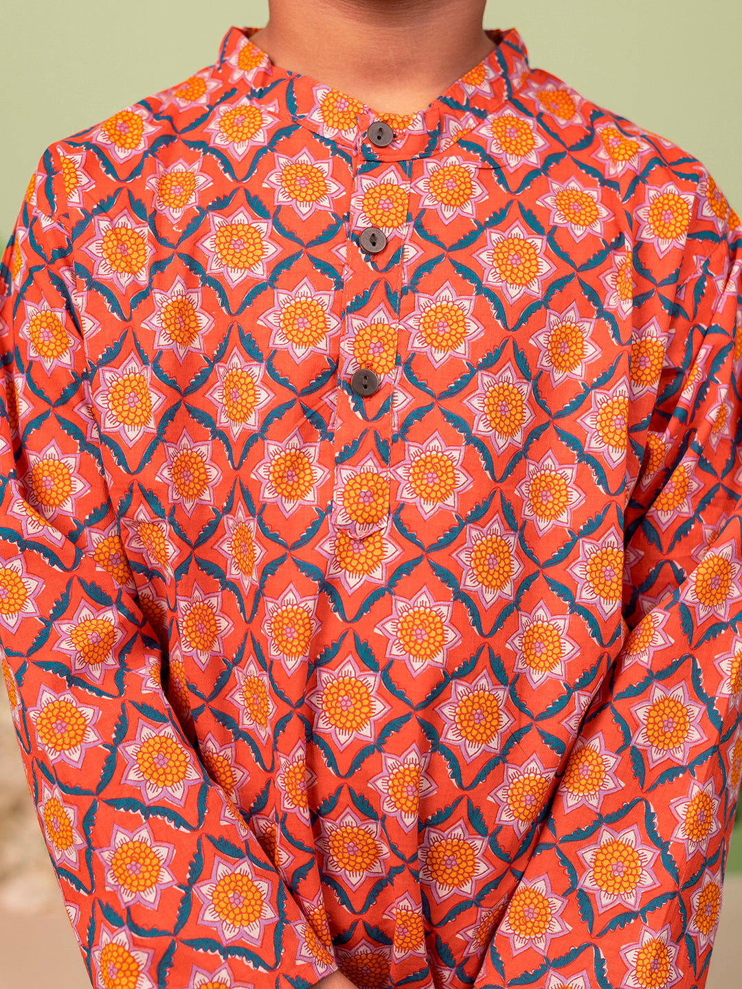 Boys Kurta Pyjama Set in Cotton - Orange
