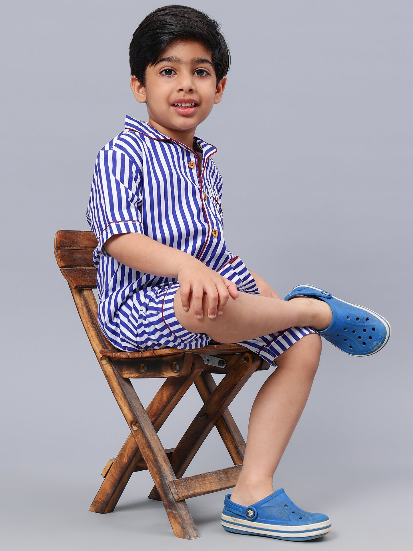 White & Blue Striped Night Suits For Girls & Boys