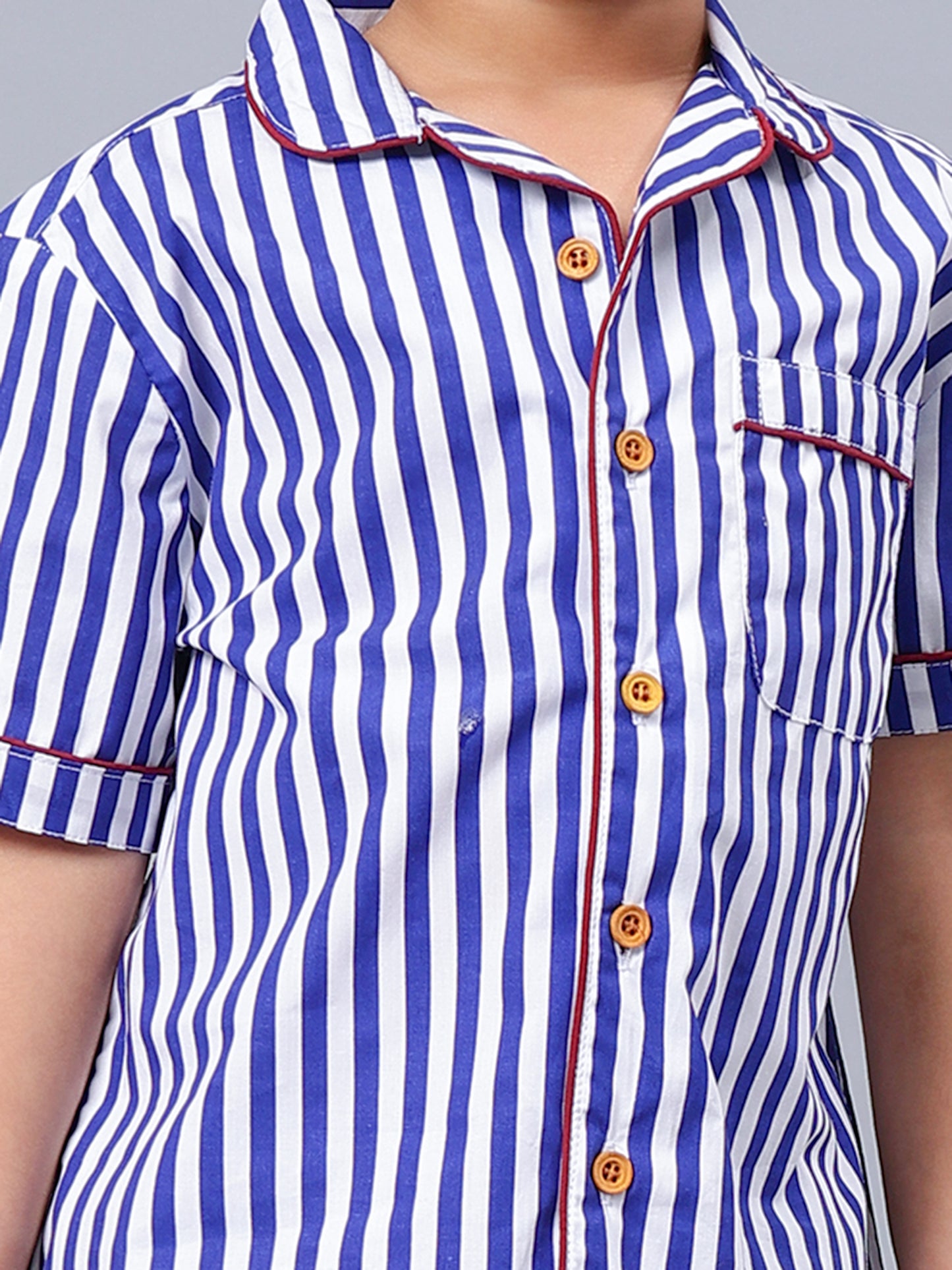 White & Blue Striped Night Suits For Girls & Boys