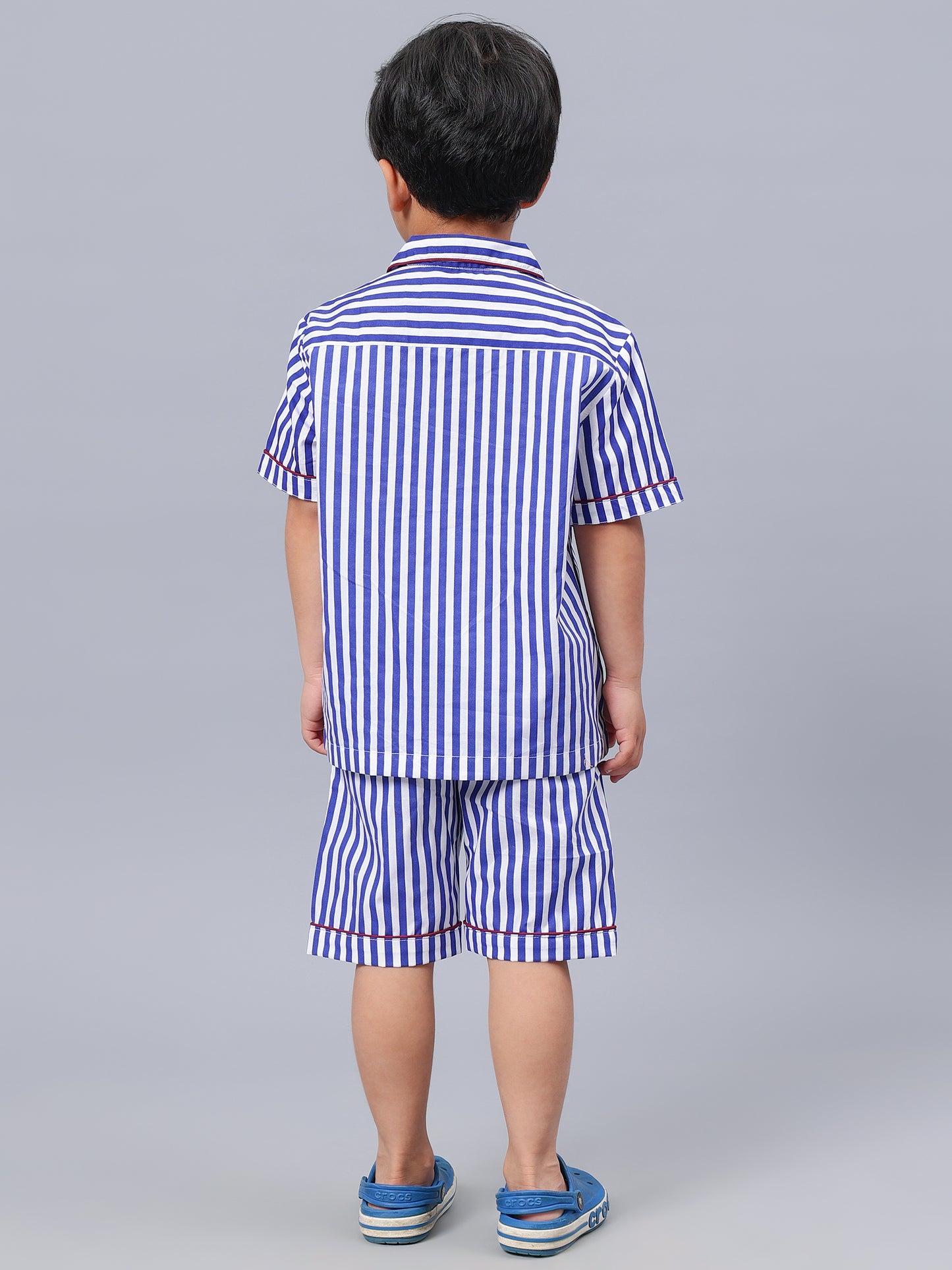 White & Blue Striped Night Suits For Girls & Boys