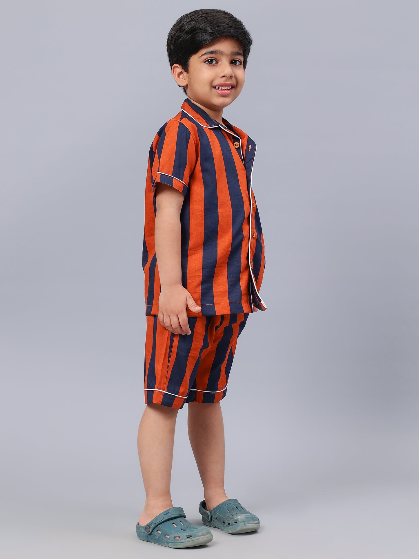 Striped Half Sleeves Night Suits For Boys