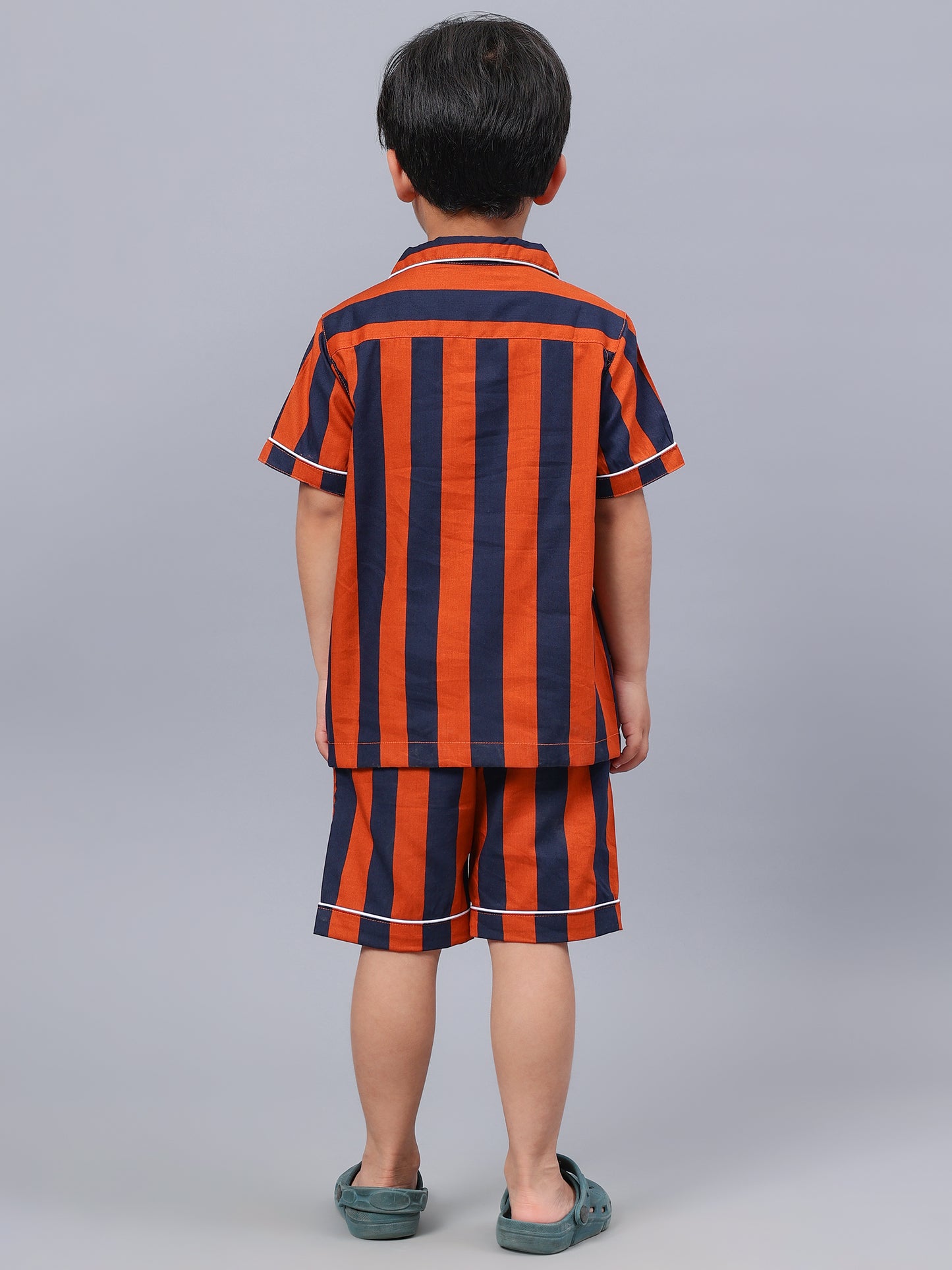 Striped Half Sleeves Night Suits For Boys