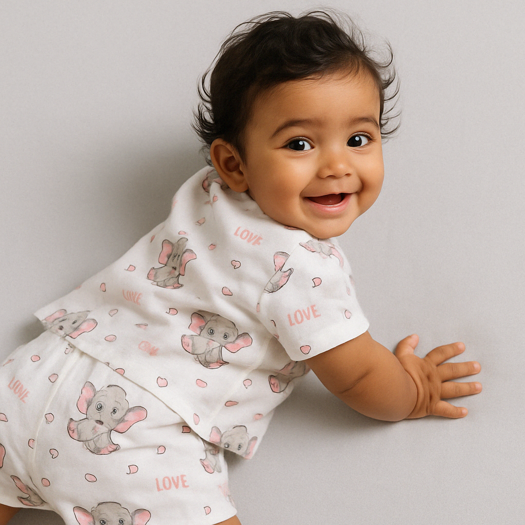 Infants' 100% Cotton Muslin Co-ord Set Soft & Comfy (Elephants)