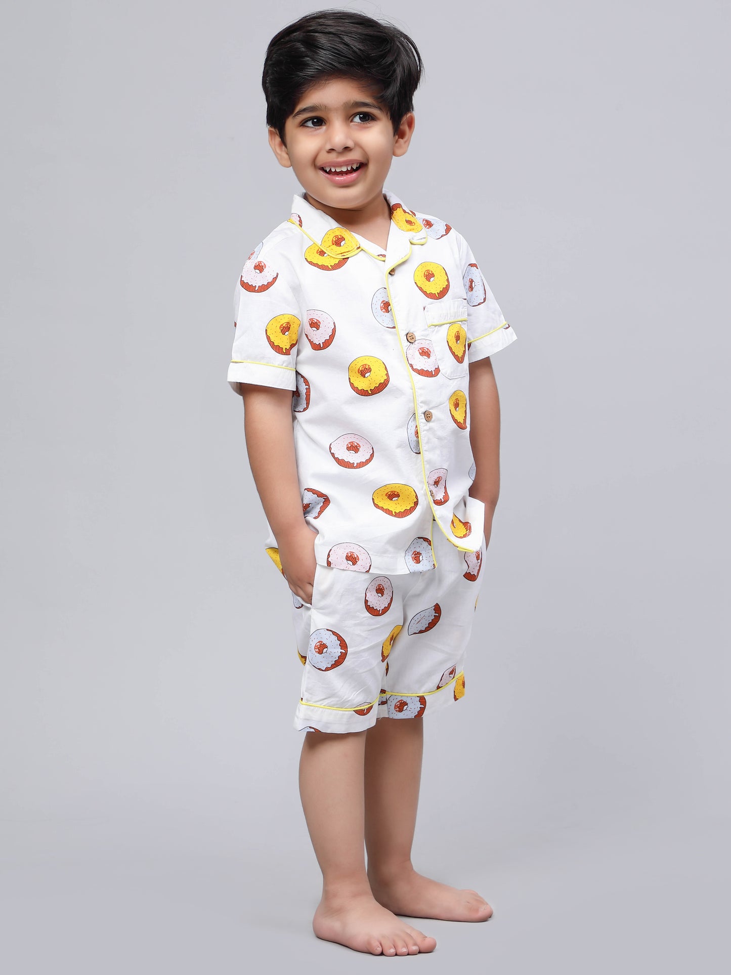 Notched Unisex Nightuit in Fun Donut Print- White