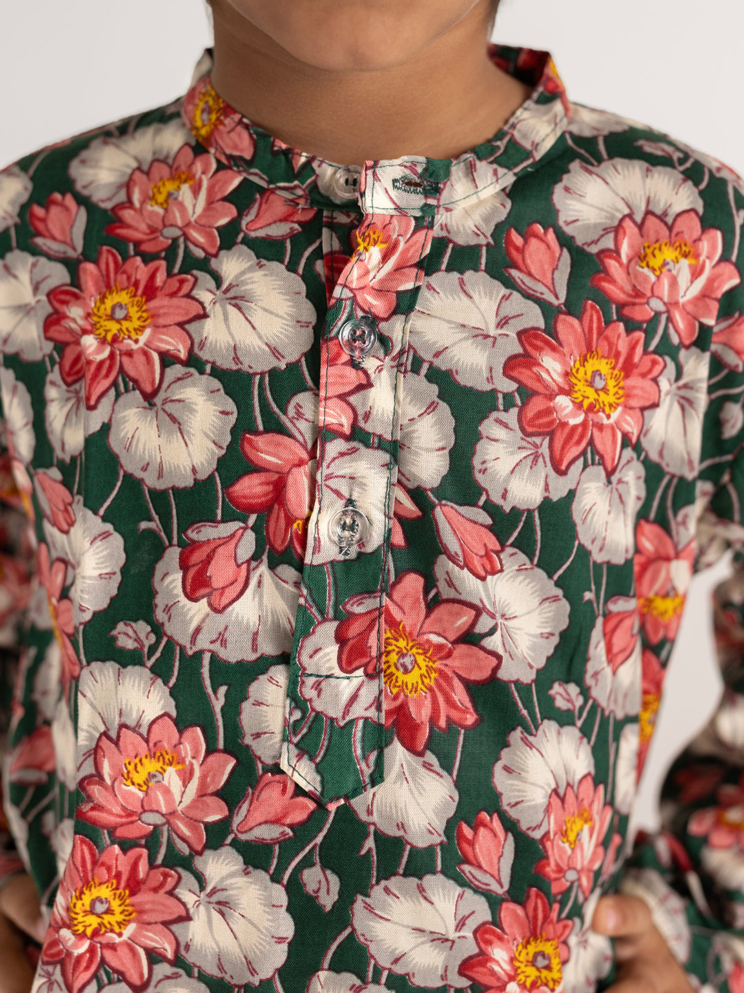 Boys Floral Kurta Pyjama Set in Mulmul Cotton