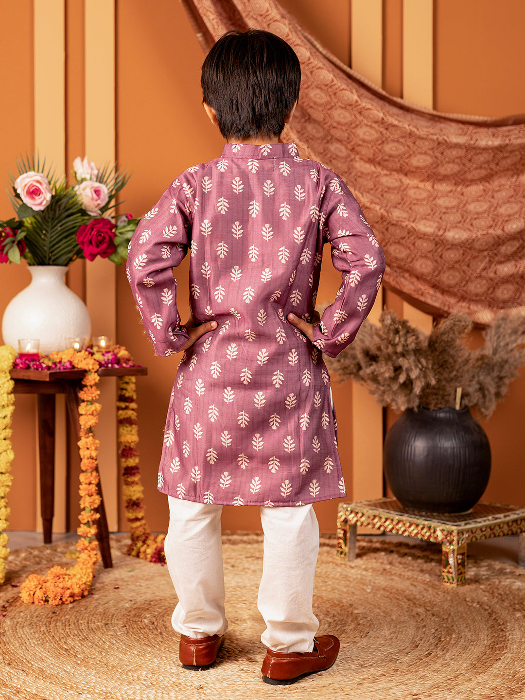 Boys Kurta Pyjama Set in Chanderi Cotton Silk- Purple