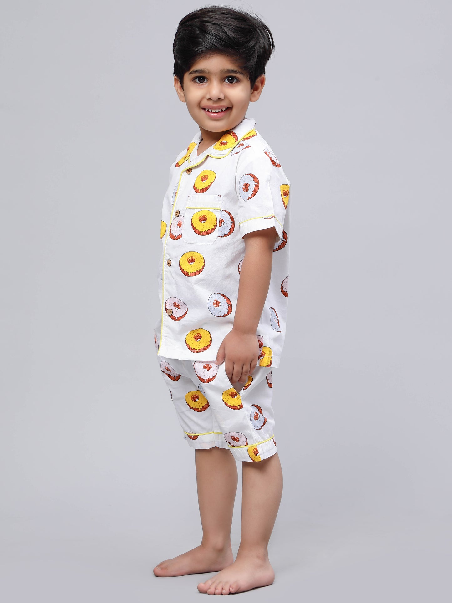 Notched Unisex Nightuit in Fun Donut Print- White