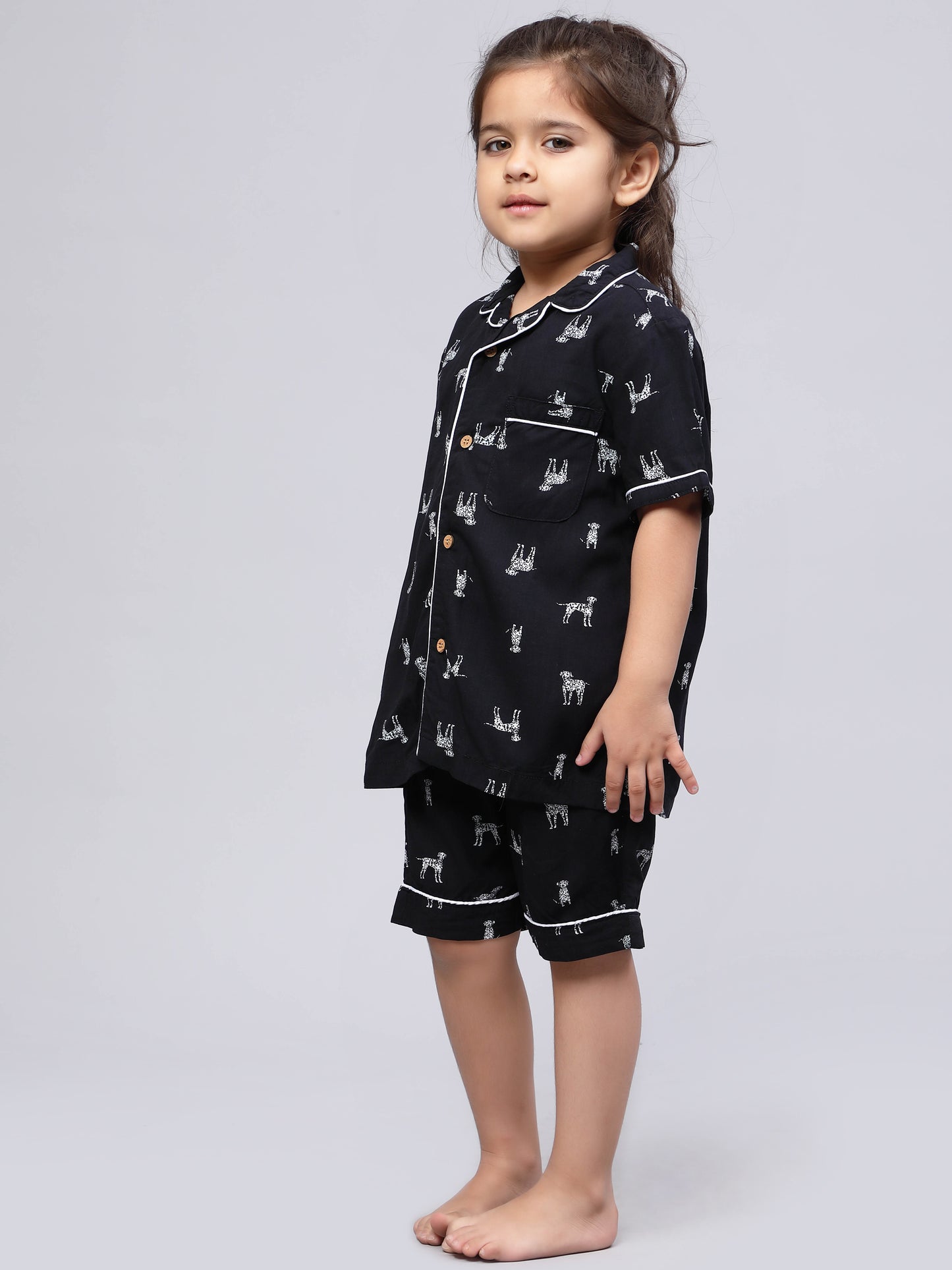 Notched Nightsuit in Dalmatian Print