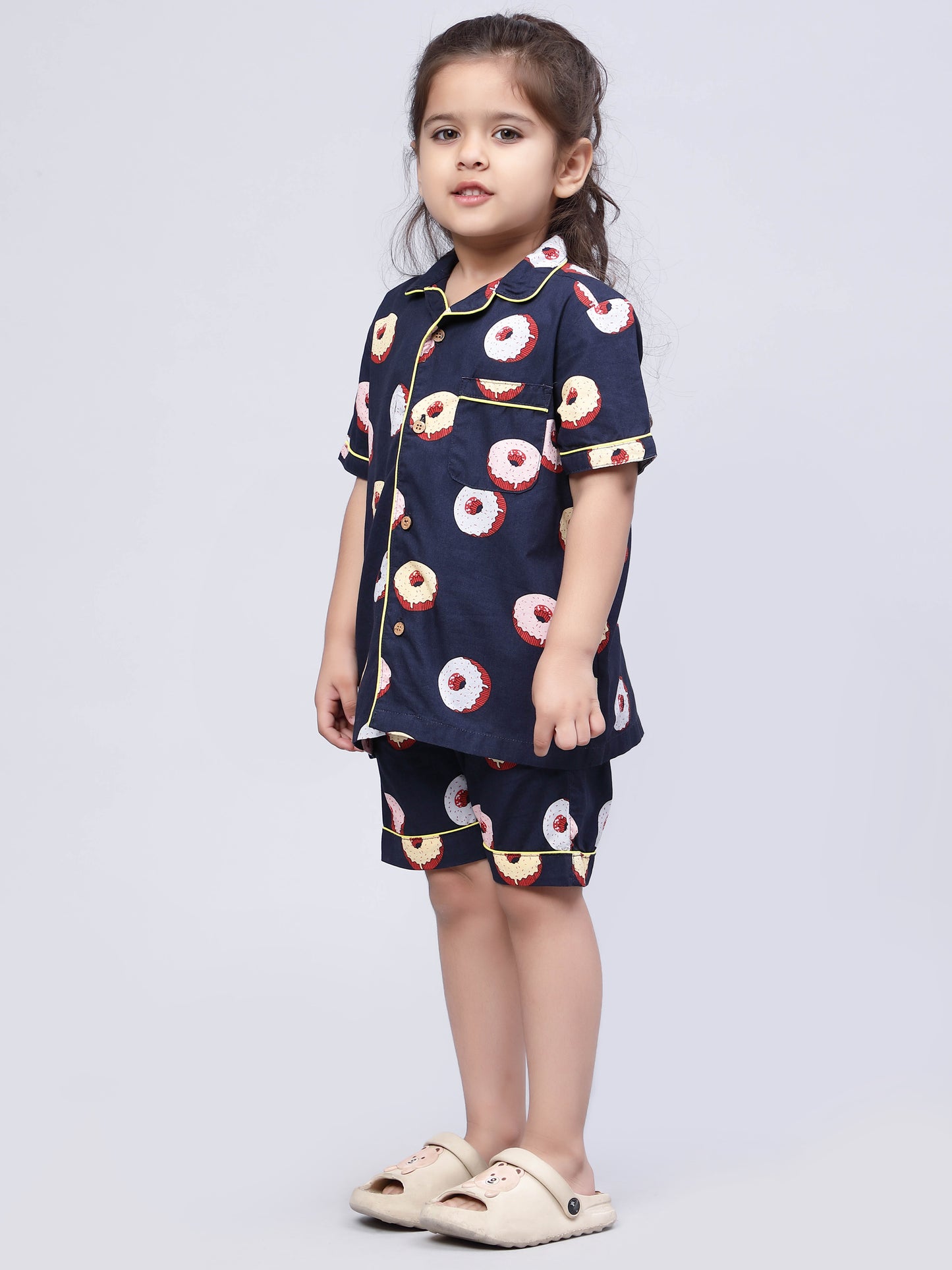 Notched Unisex Nightuit in Fun Donut Print- Navy