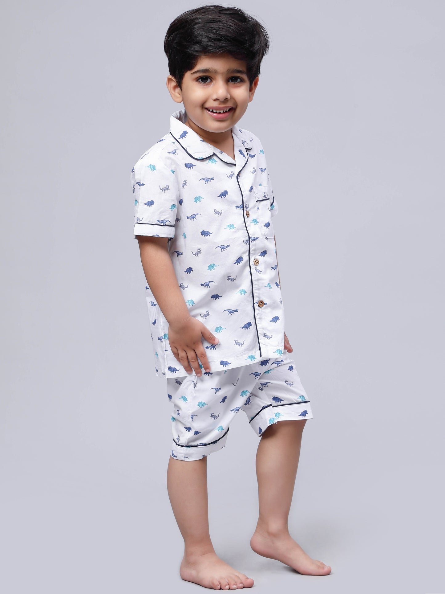 Unisex Collared Sleepsuit in Dino Print for Girls or Boys