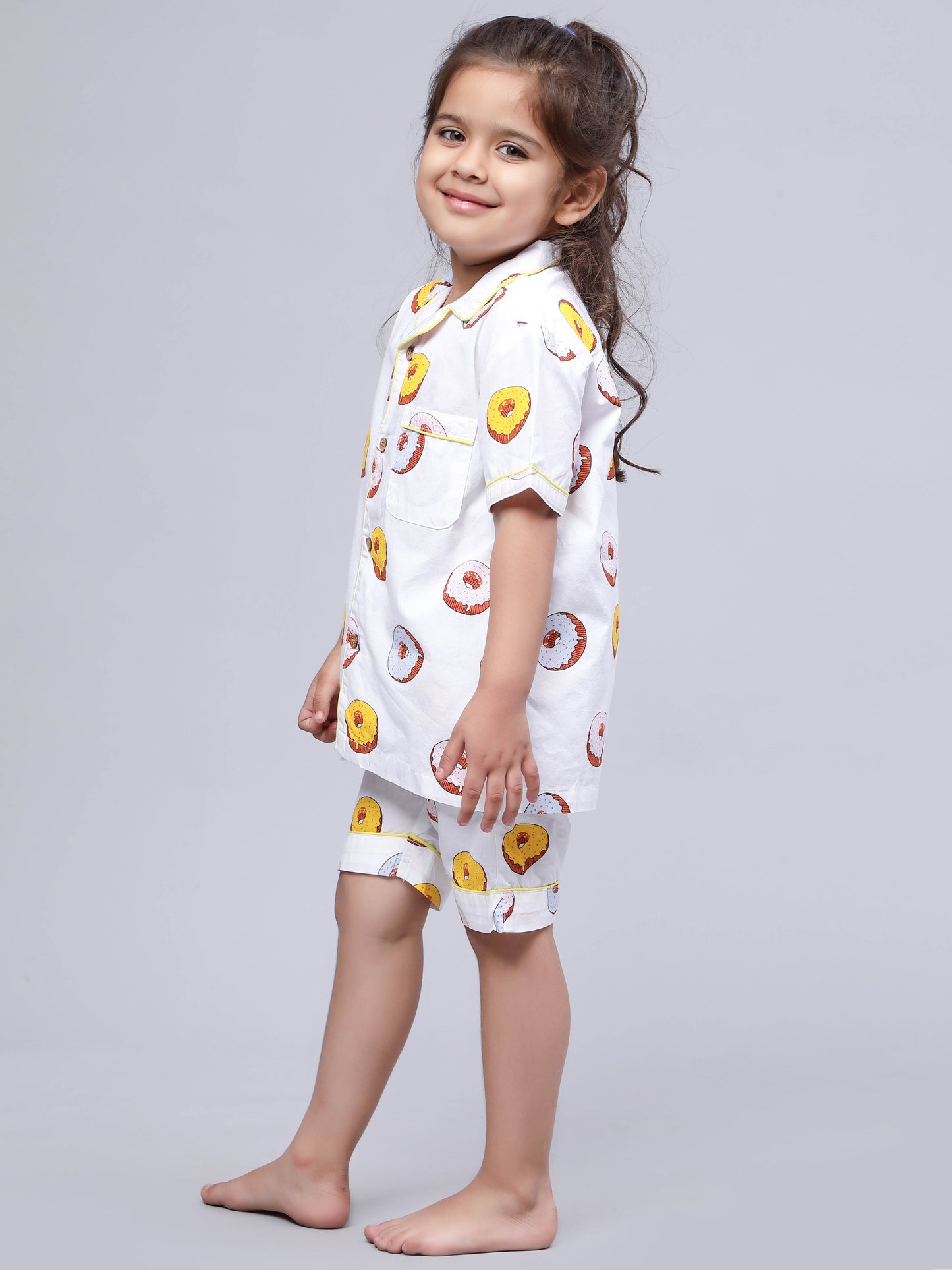 Notched Unisex Nightuit in Fun Donut Print- White