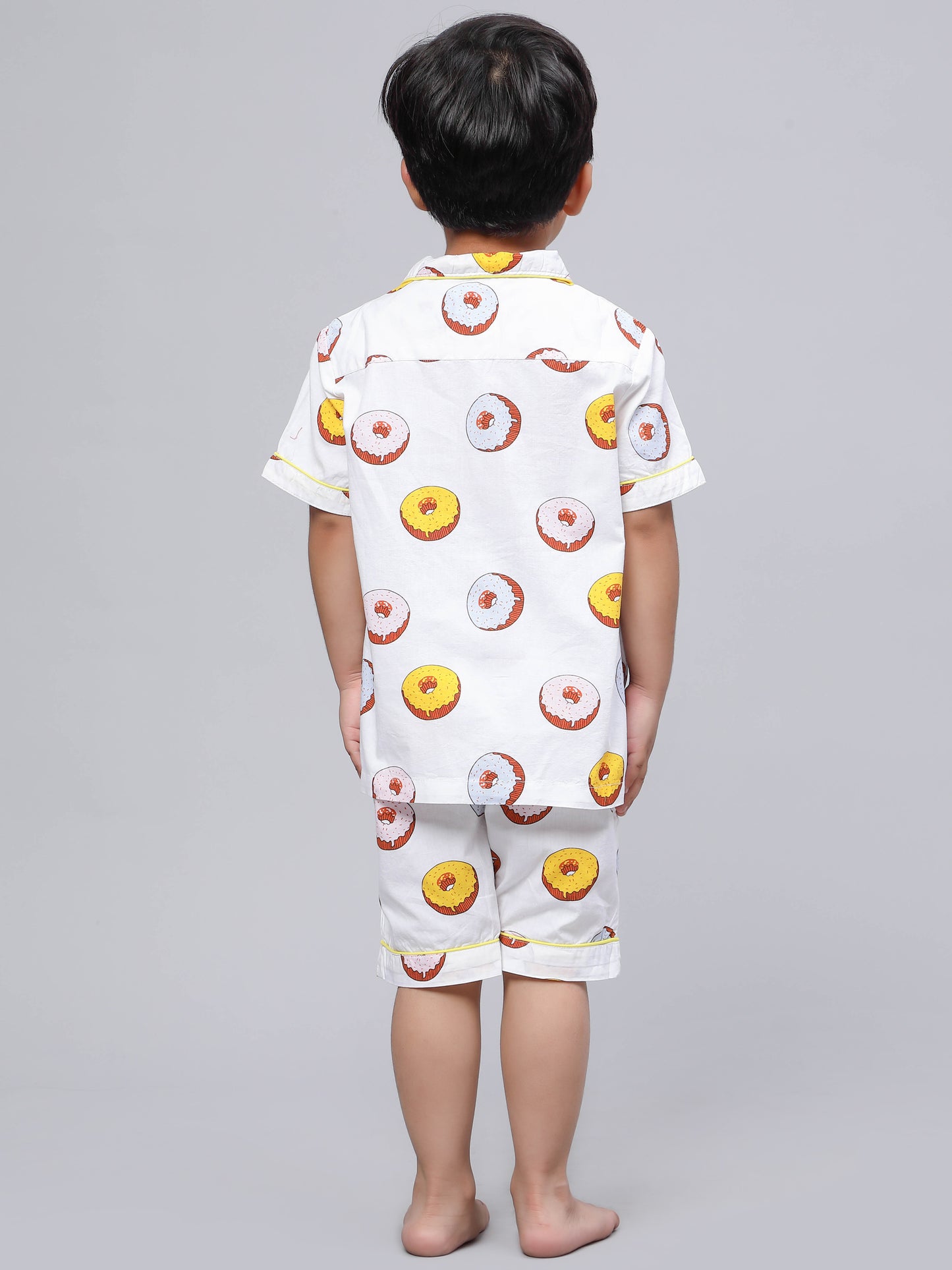 Notched Unisex Nightuit in Fun Donut Print- White