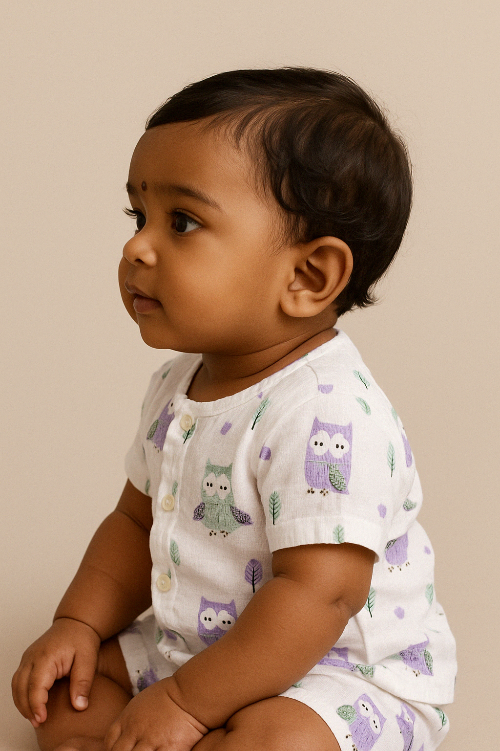 Infants' 100% Cotton Muslin Co-ord Set Soft & Comfy (Owl)