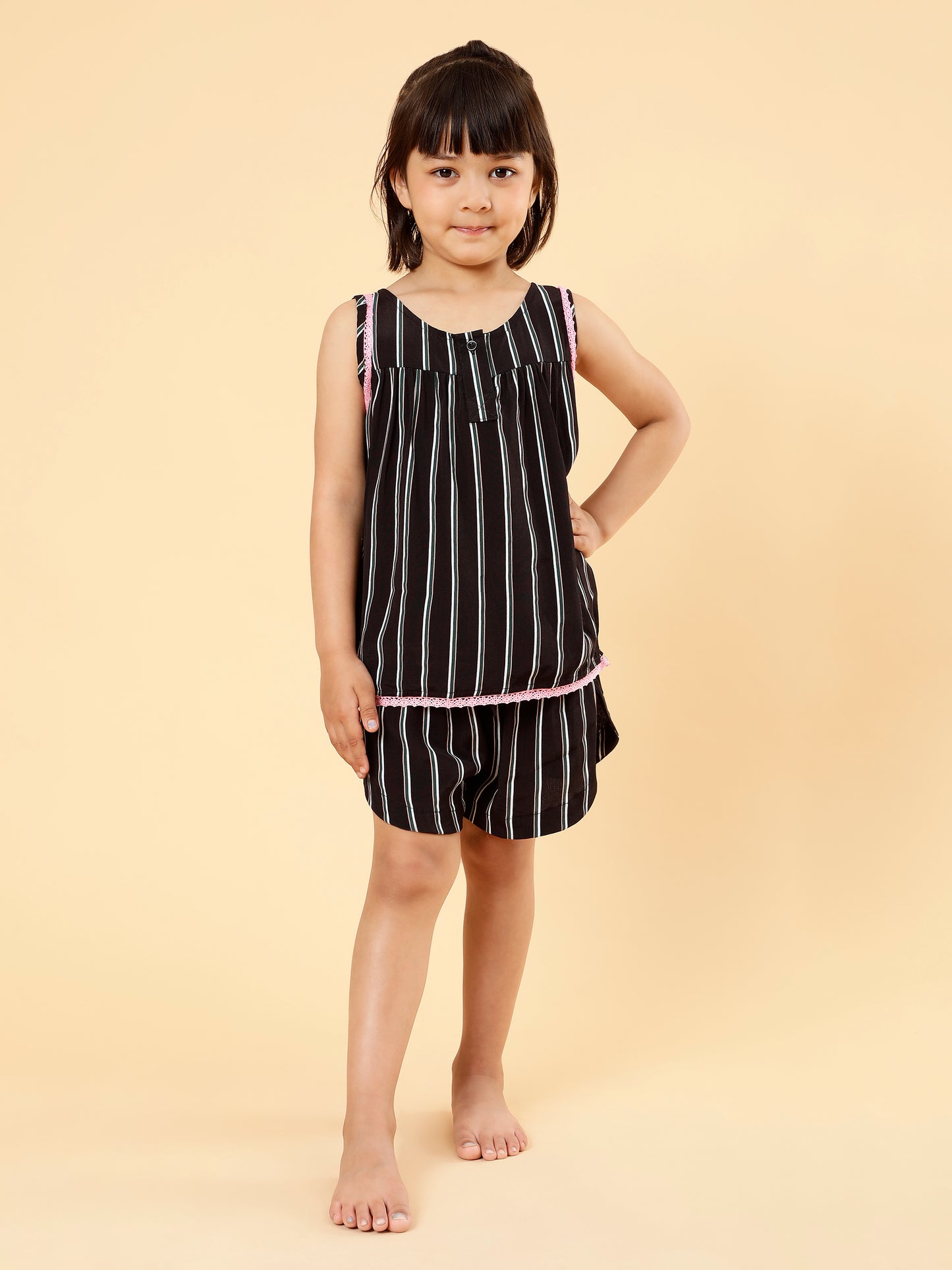Co-ords Printed Shorts Set- Black