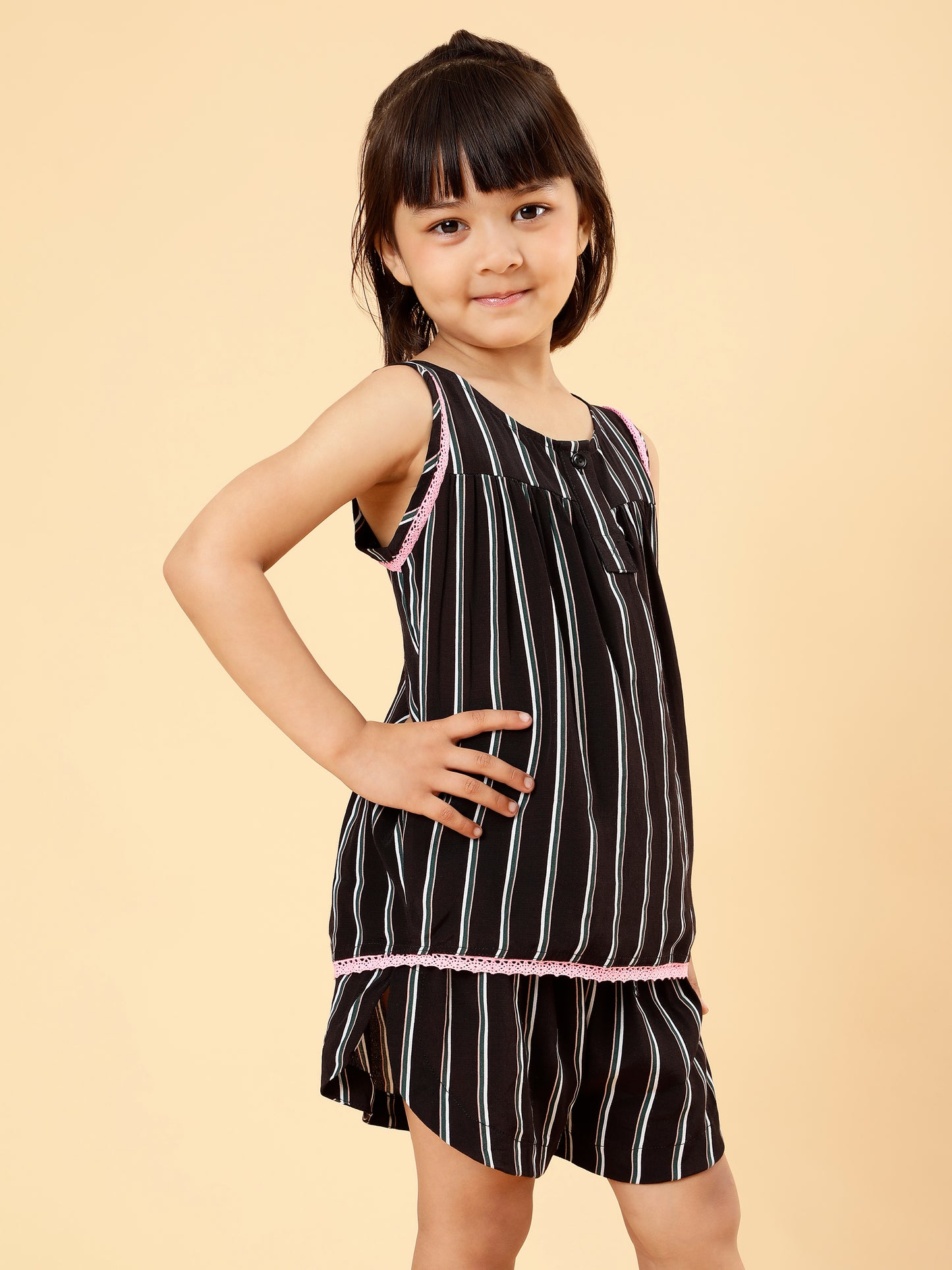 Co-ords Printed Shorts Set- Black