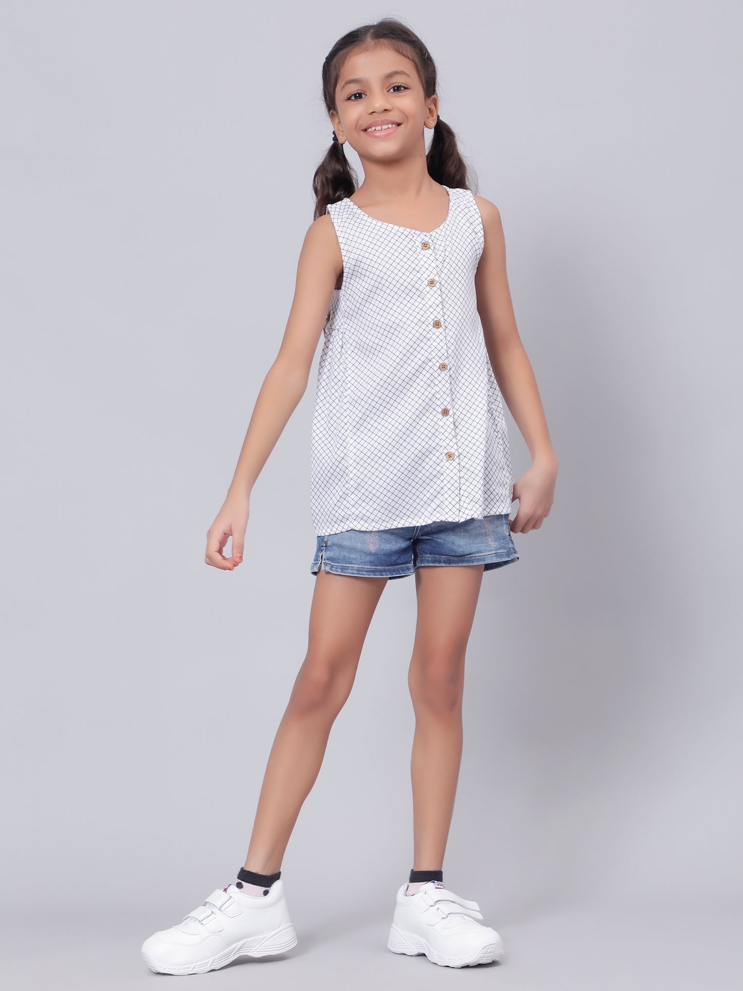 White Checkered Top for Girls