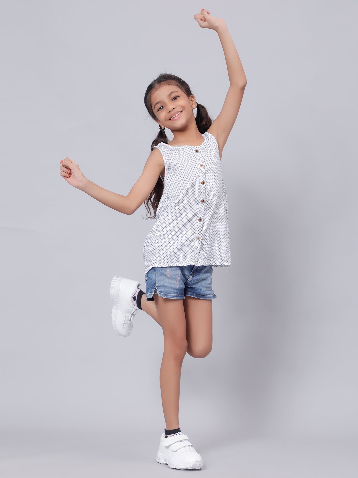 White Checkered Top for Girls