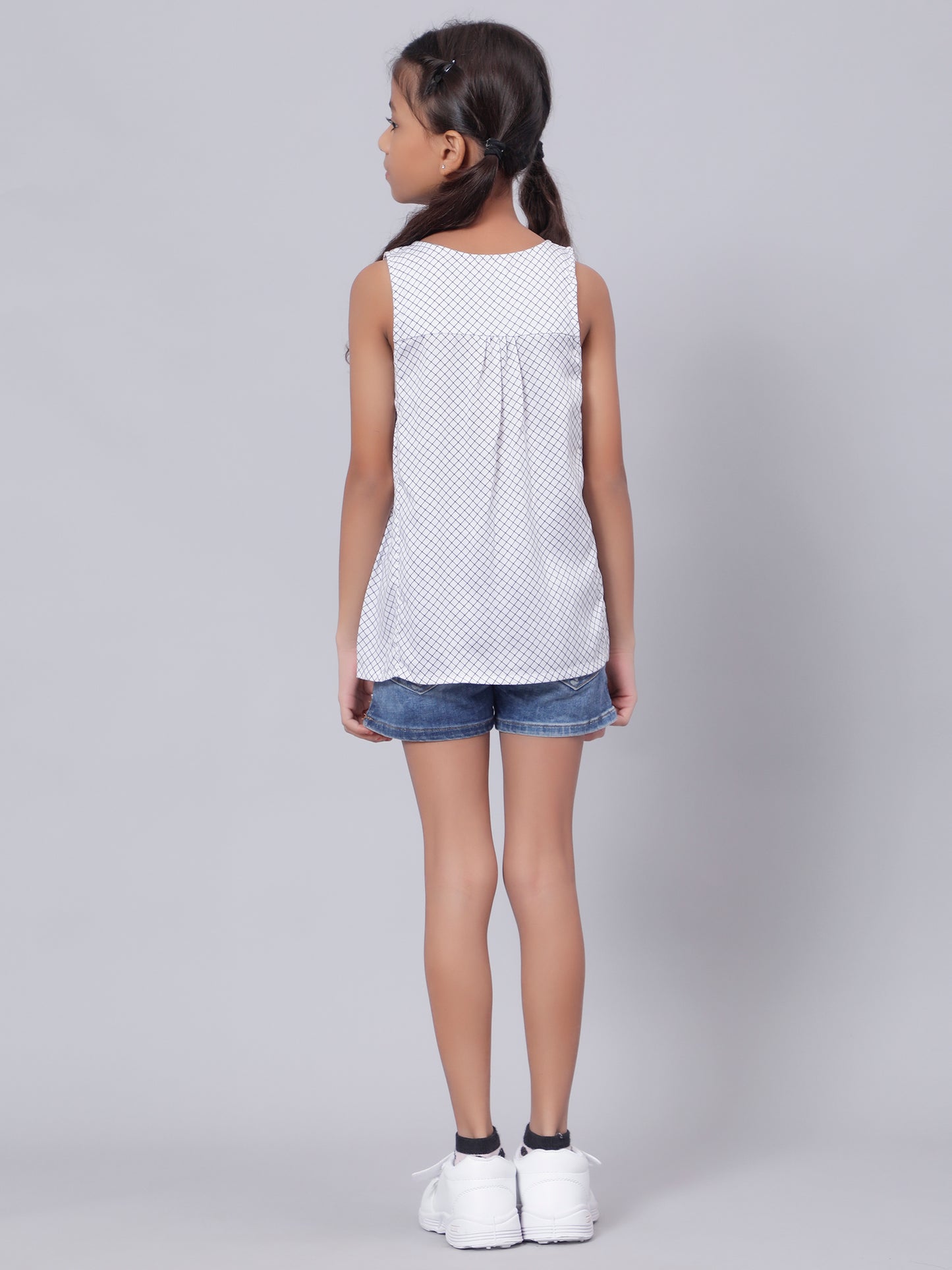 White Checkered Top for Girls