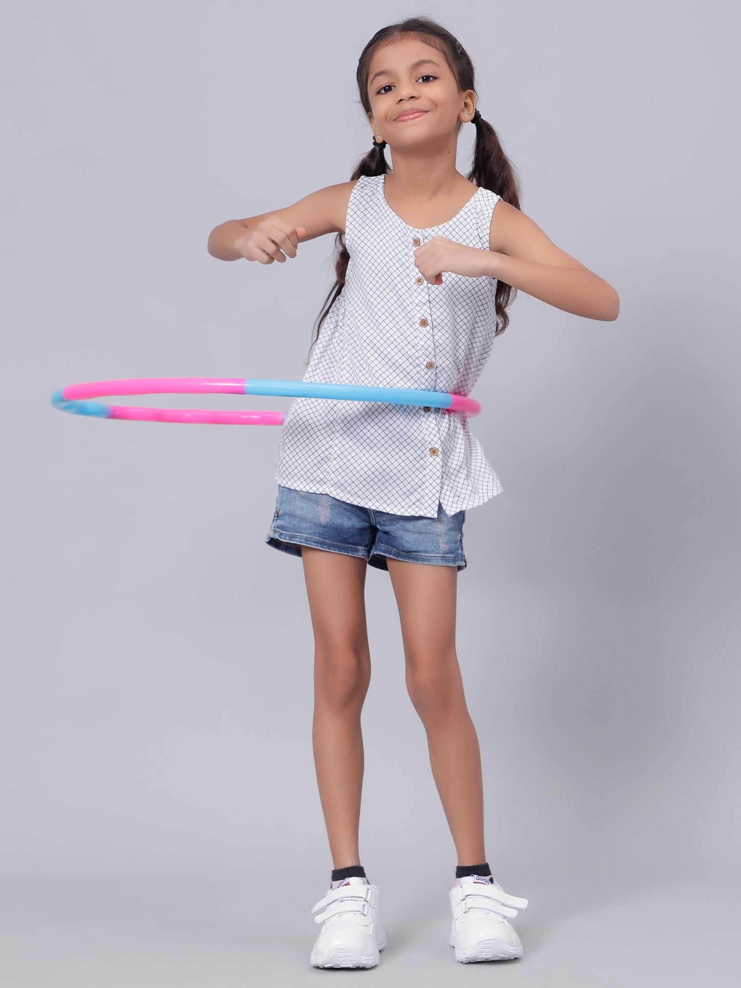 White Checkered Top for Girls