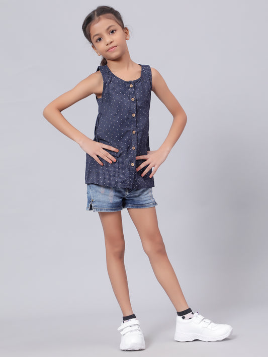 Navy All Over Printed Top for Girls