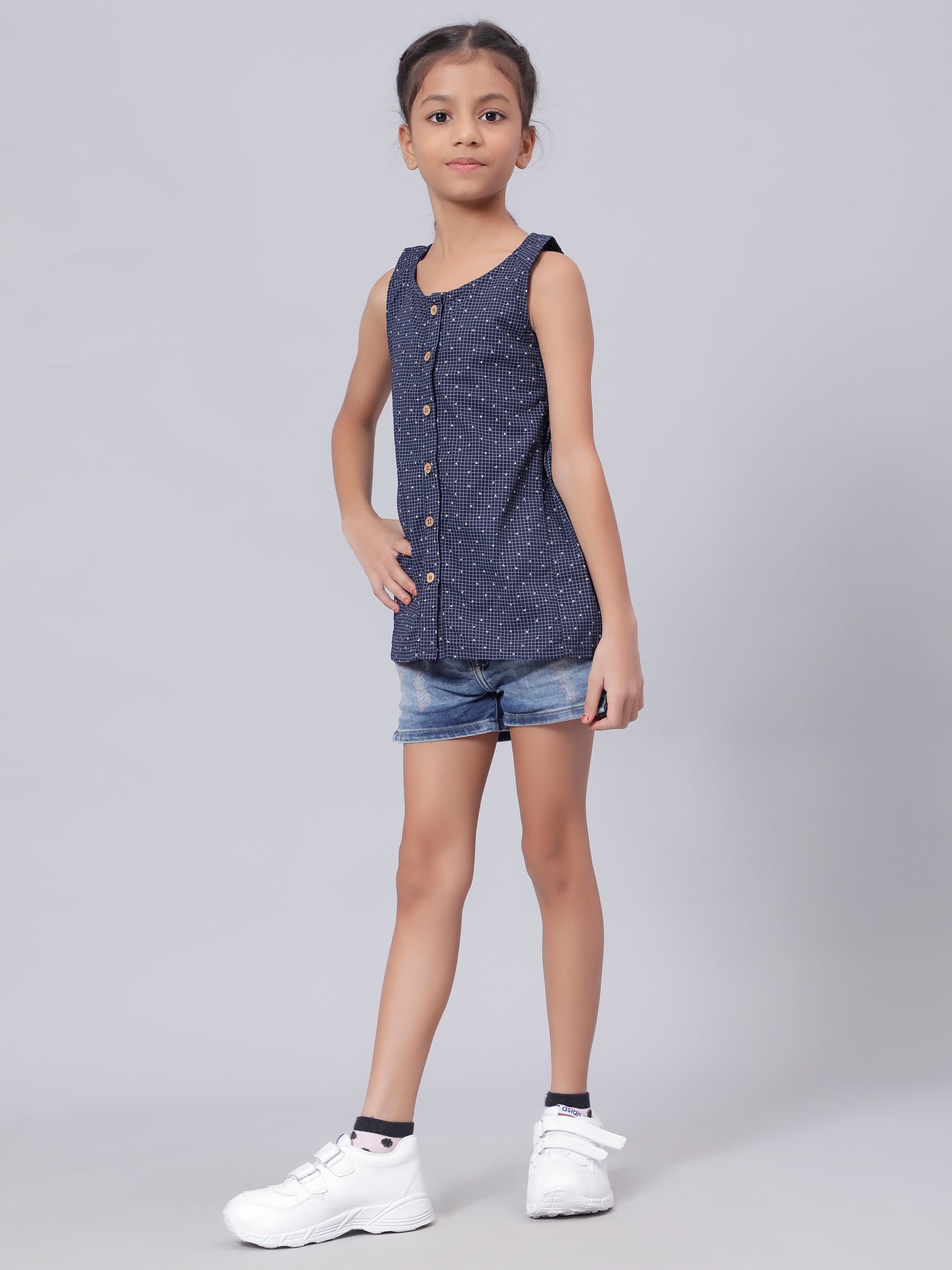 Navy All Over Printed Top for Girls