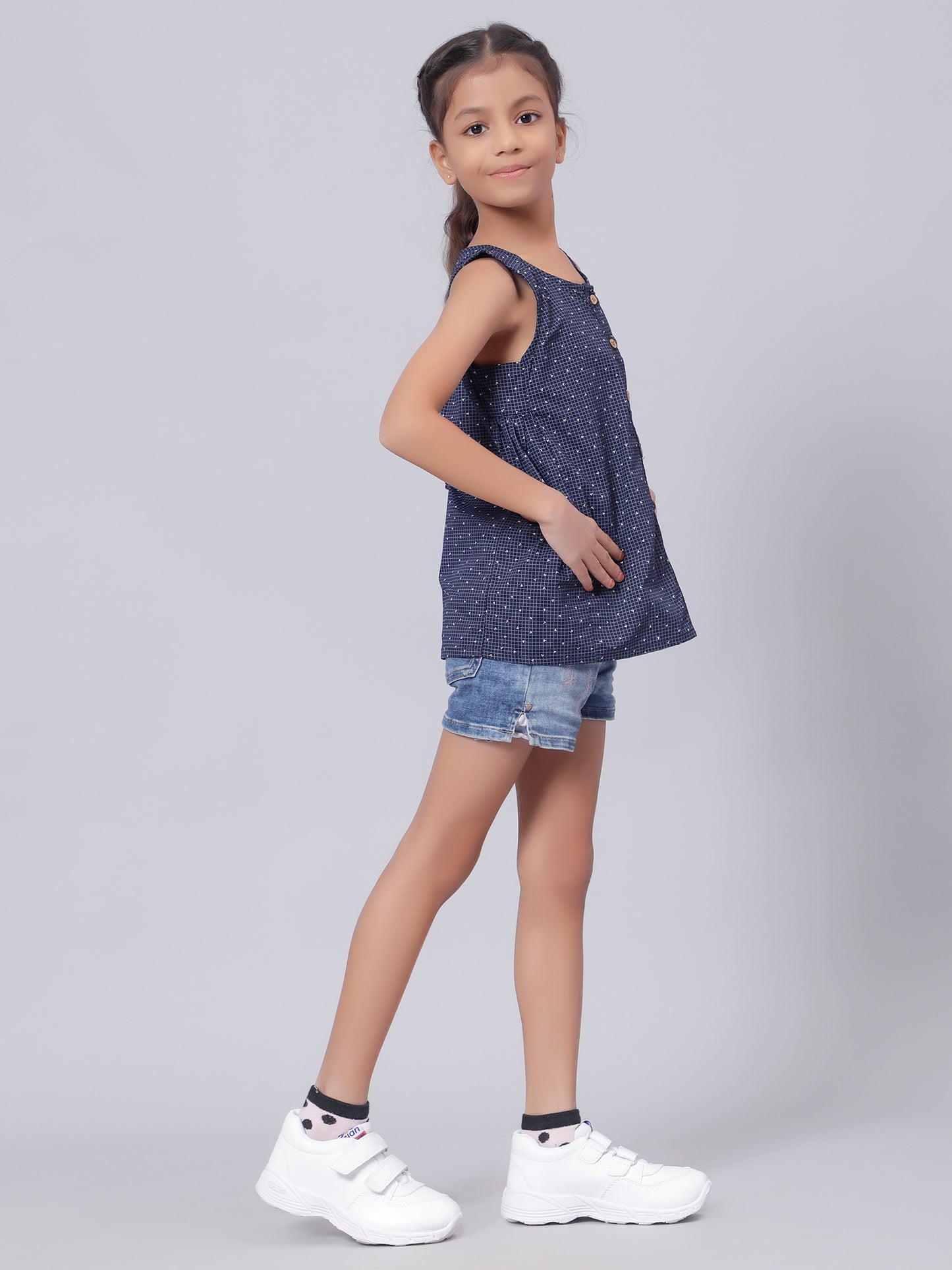 Navy All Over Printed Top for Girls