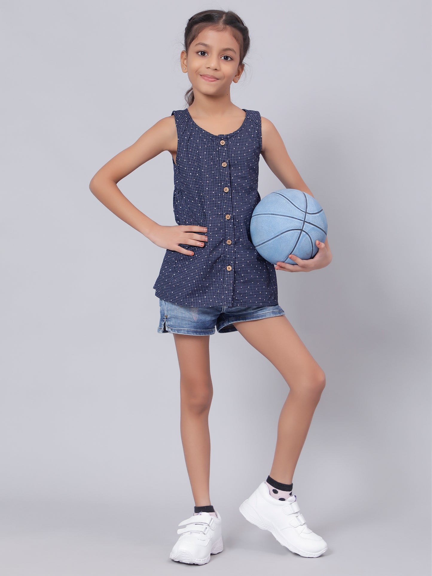 Navy All Over Printed Top for Girls