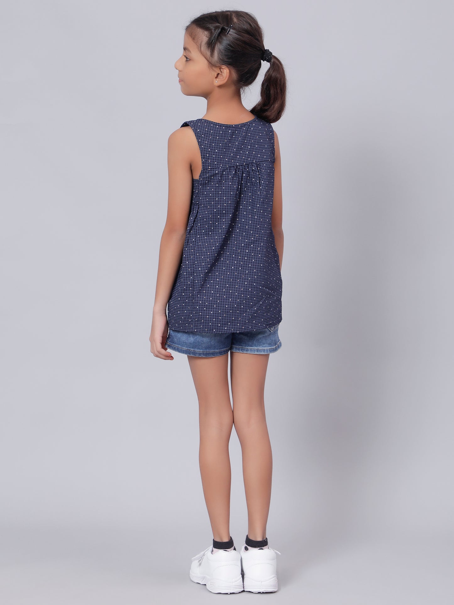 Navy All Over Printed Top for Girls