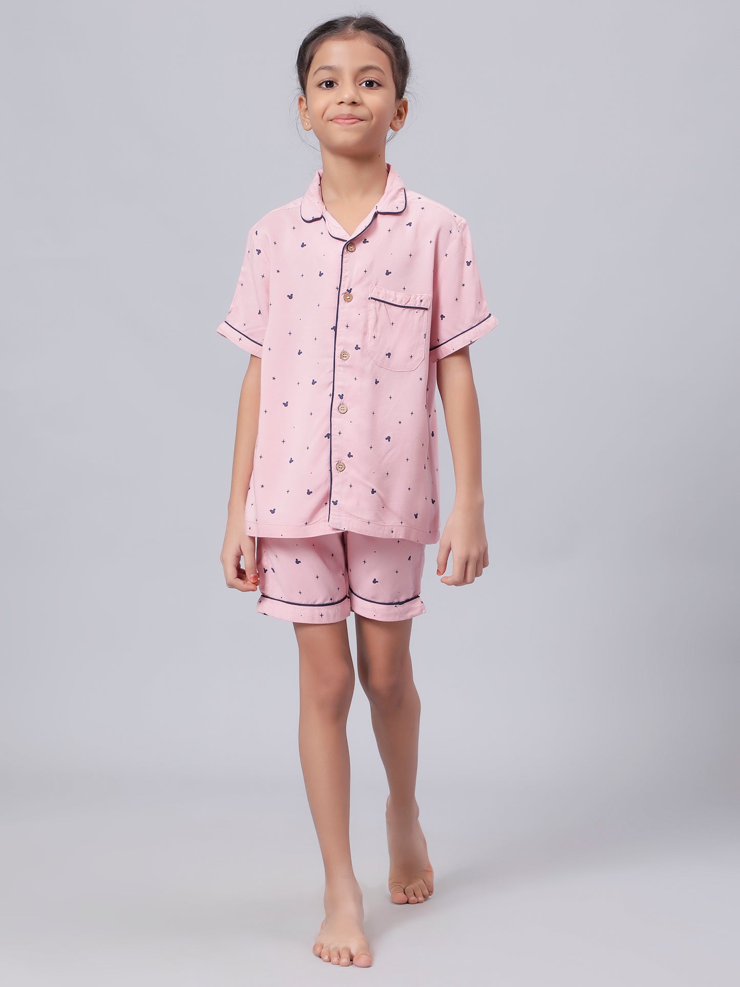 Notched Collared SleepSuits in Mickey Print for Girls