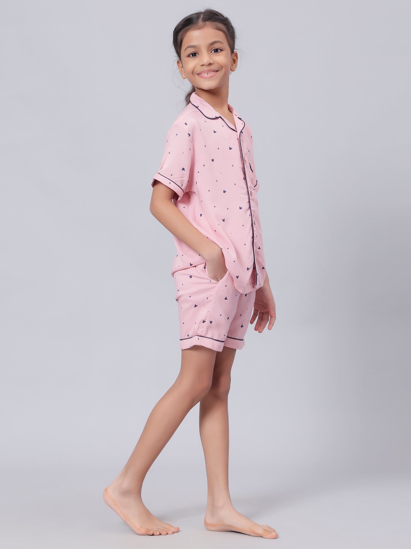 Notched Collared SleepSuits in Mickey Print for Girls