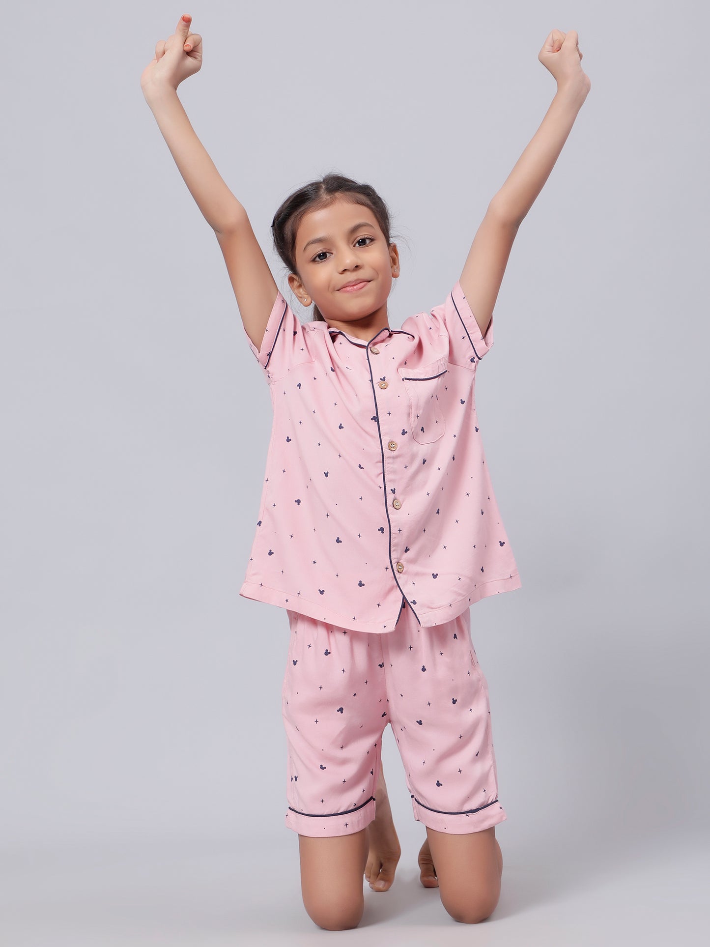 Notched Collared SleepSuits in Mickey Print for Girls