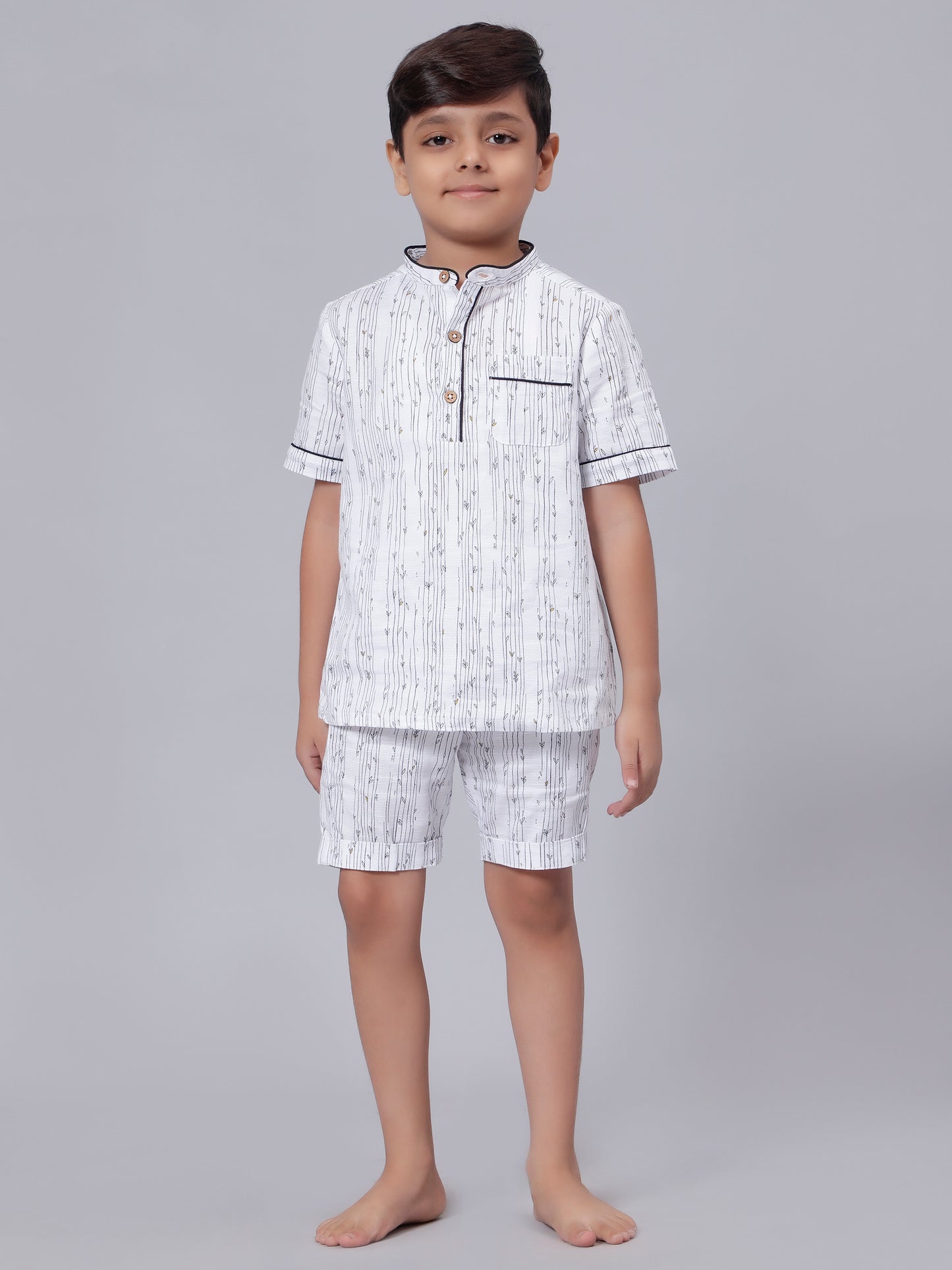 White Printed Coord Set for Boys