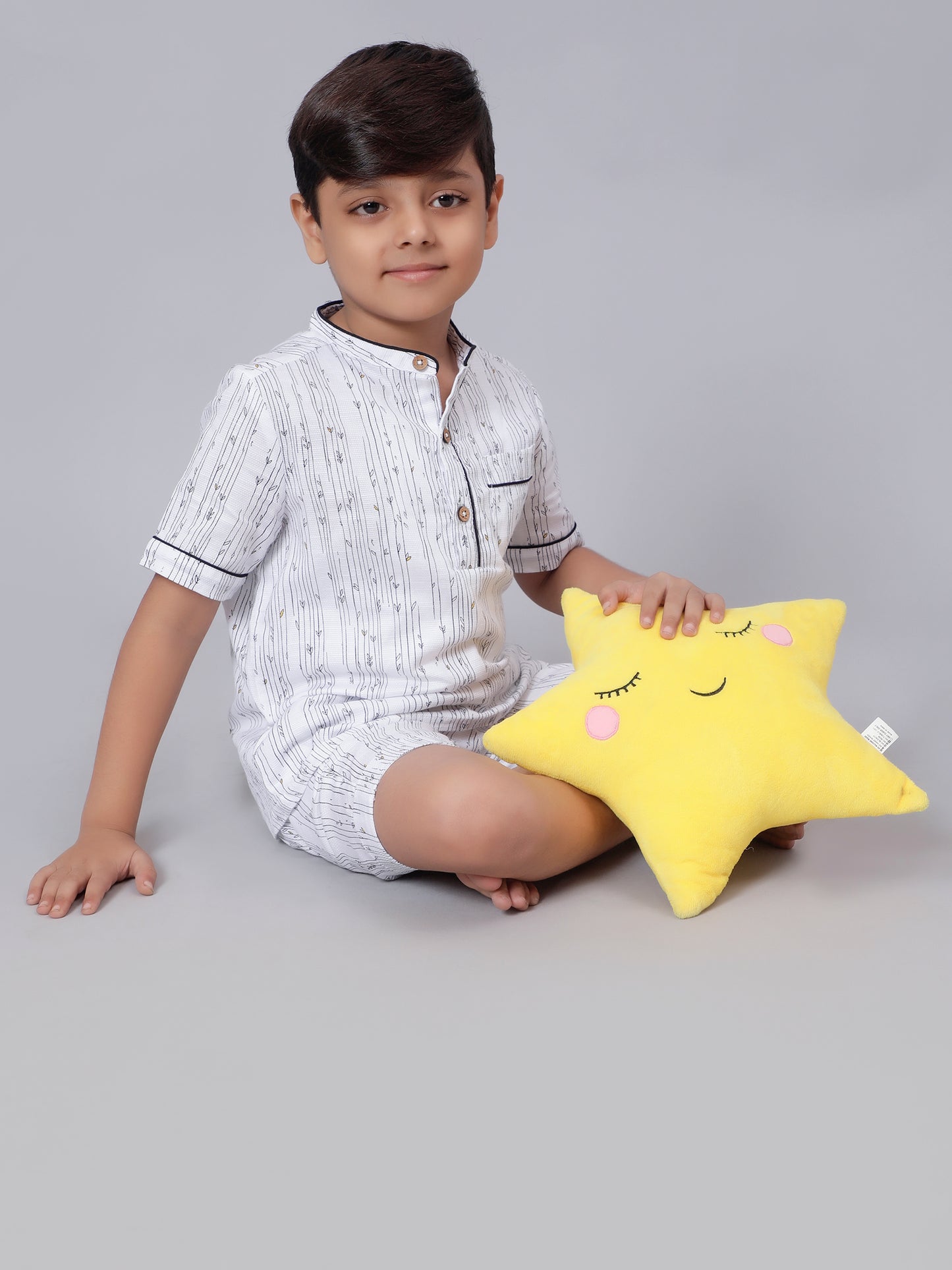 White Printed Coord Set for Boys
