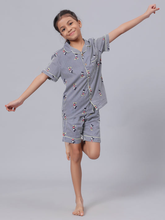 Notched Unisex night suit in Mickey Print