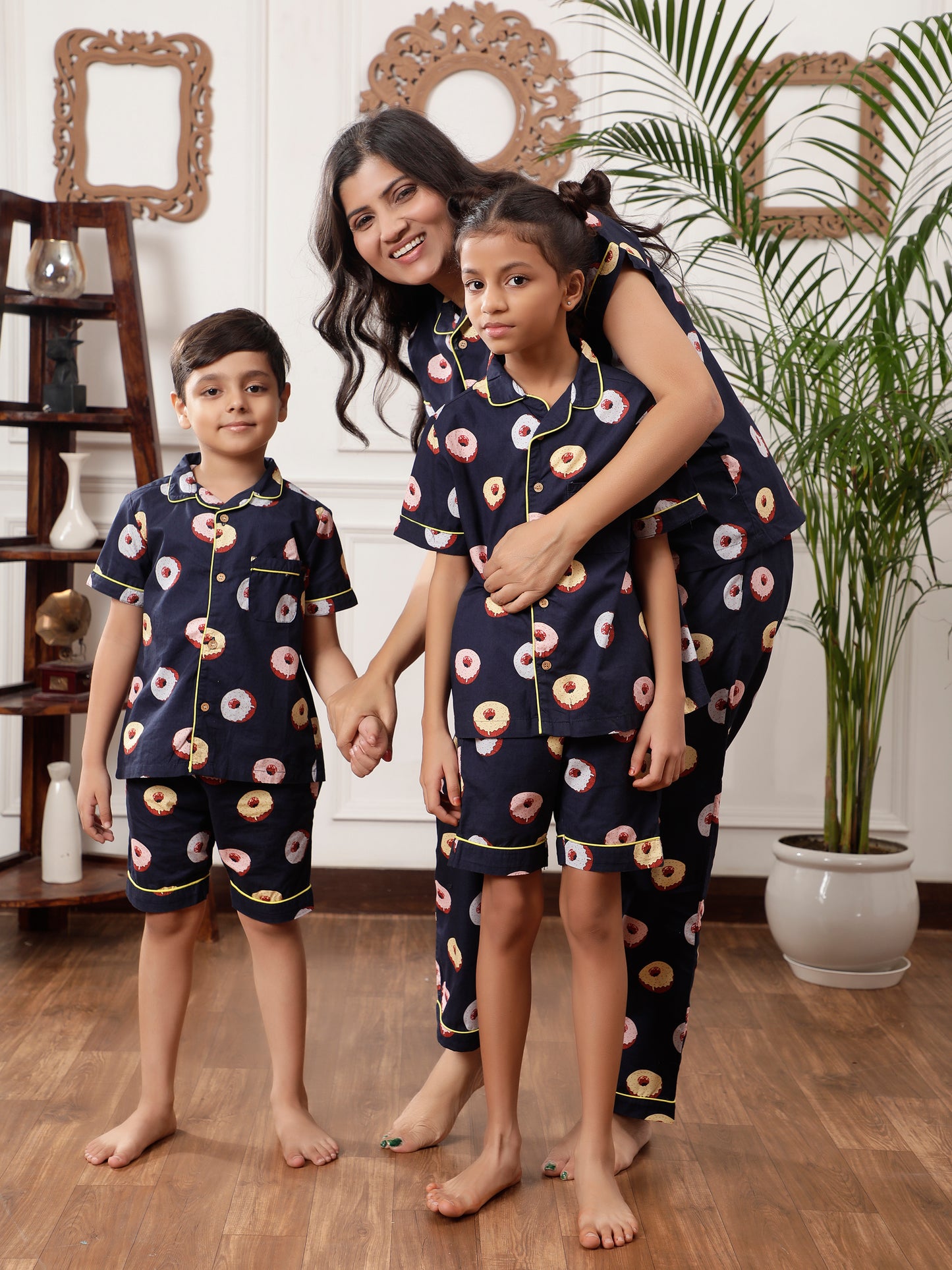 Notched Unisex Nightuit in Fun Donut Print- Navy