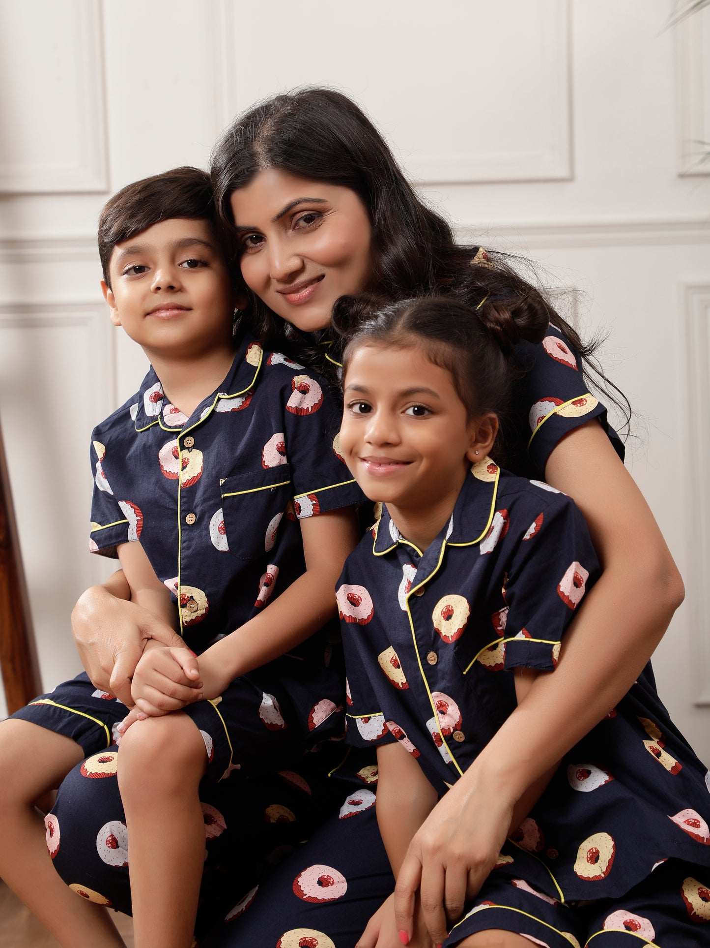 Notched Unisex Nightuit in Fun Donut Print- Navy
