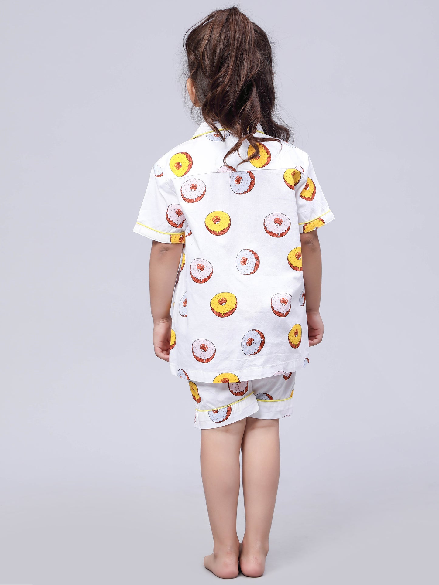 Notched Unisex Nightuit in Fun Donut Print- White