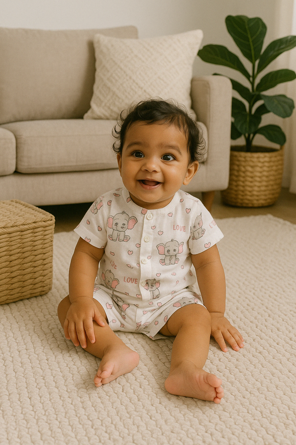 Infants' 100% Cotton Muslin Co-ord Set Soft & Comfy (Elephants)