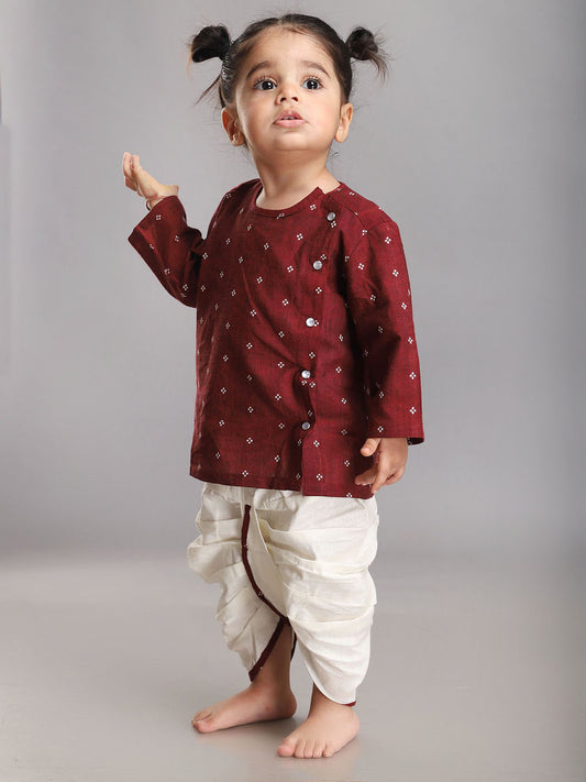 Infant Dhoti Kurta Set in Handloom Cotton - Maroon
