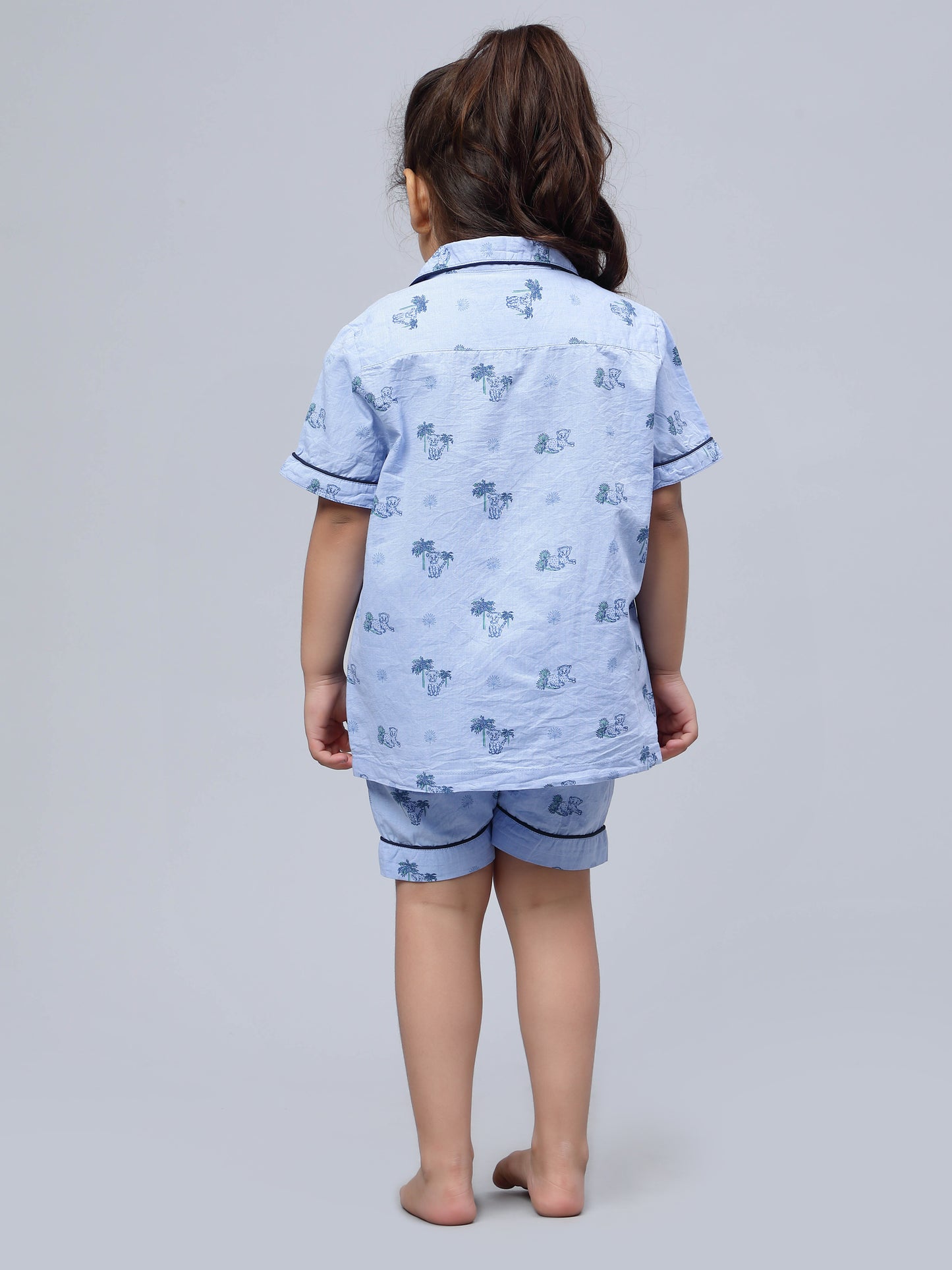 Notched Lil Cub Print Night Suits for Girls & Boys