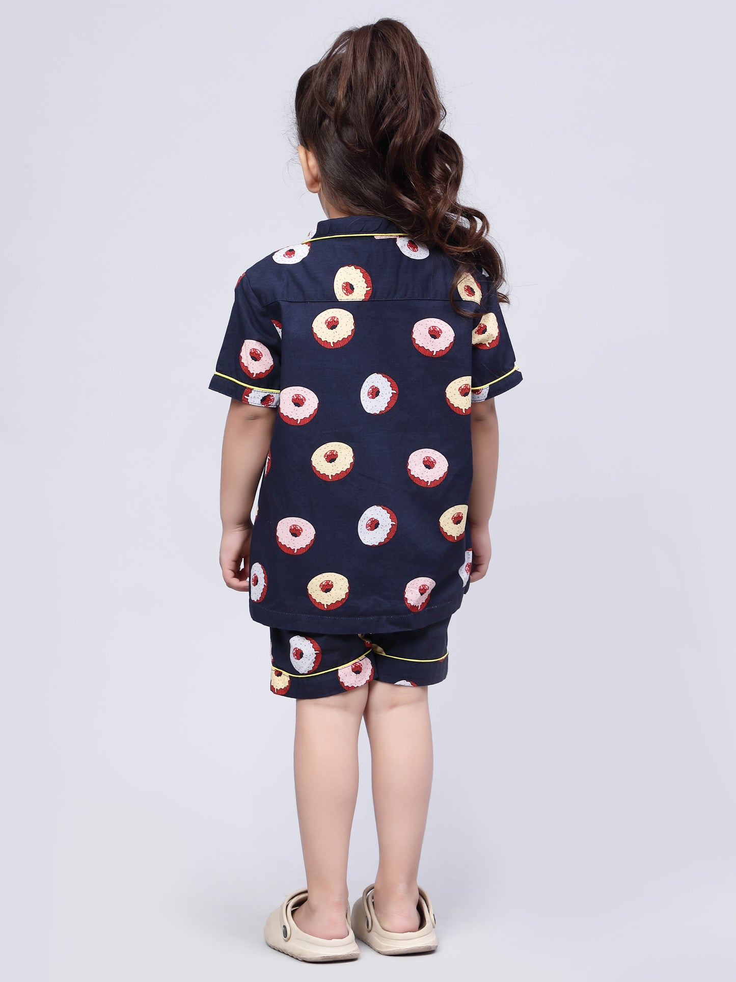 Notched Unisex Nightuit in Fun Donut Print- Navy