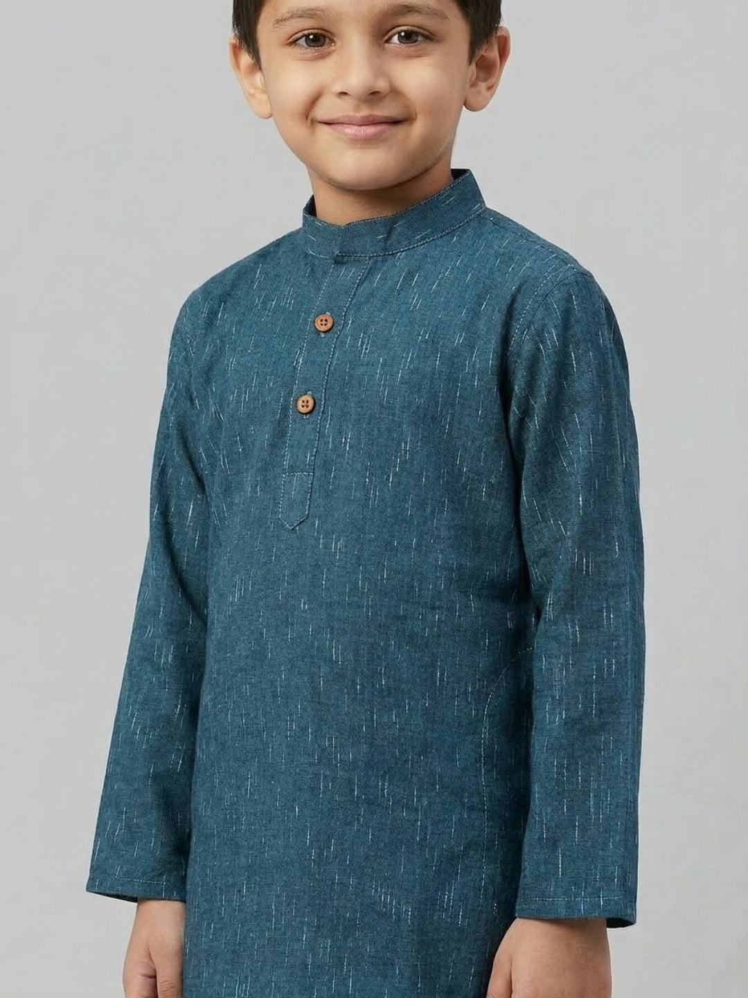 Biglilpeople Boys Navy Blue Cotton Kurta Set with Rain Drop Print